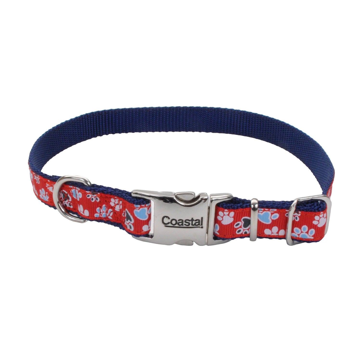 Coastal Pet Products Pet Attire Ribbon Adjustable Nylon Dog Collar With Metal Buckle - Red & Blue