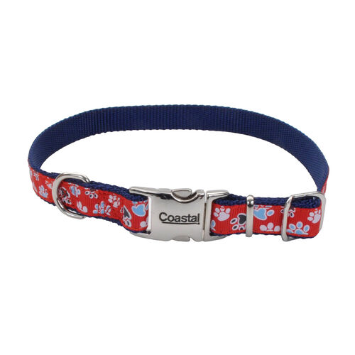 Pet Attire Ribbon Adjustable Nylon Dog Collar With Metal Buckle - Red & Blue