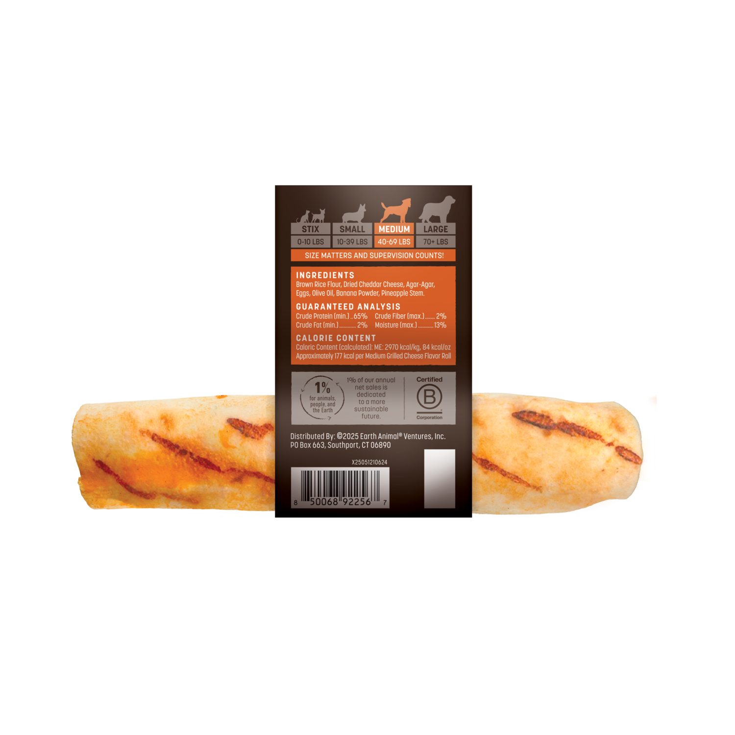 Earth Animal No-Hide Rawhide Alternative Chew Dog Treat, From The Grill Grilled Cheese Flavor, Medium