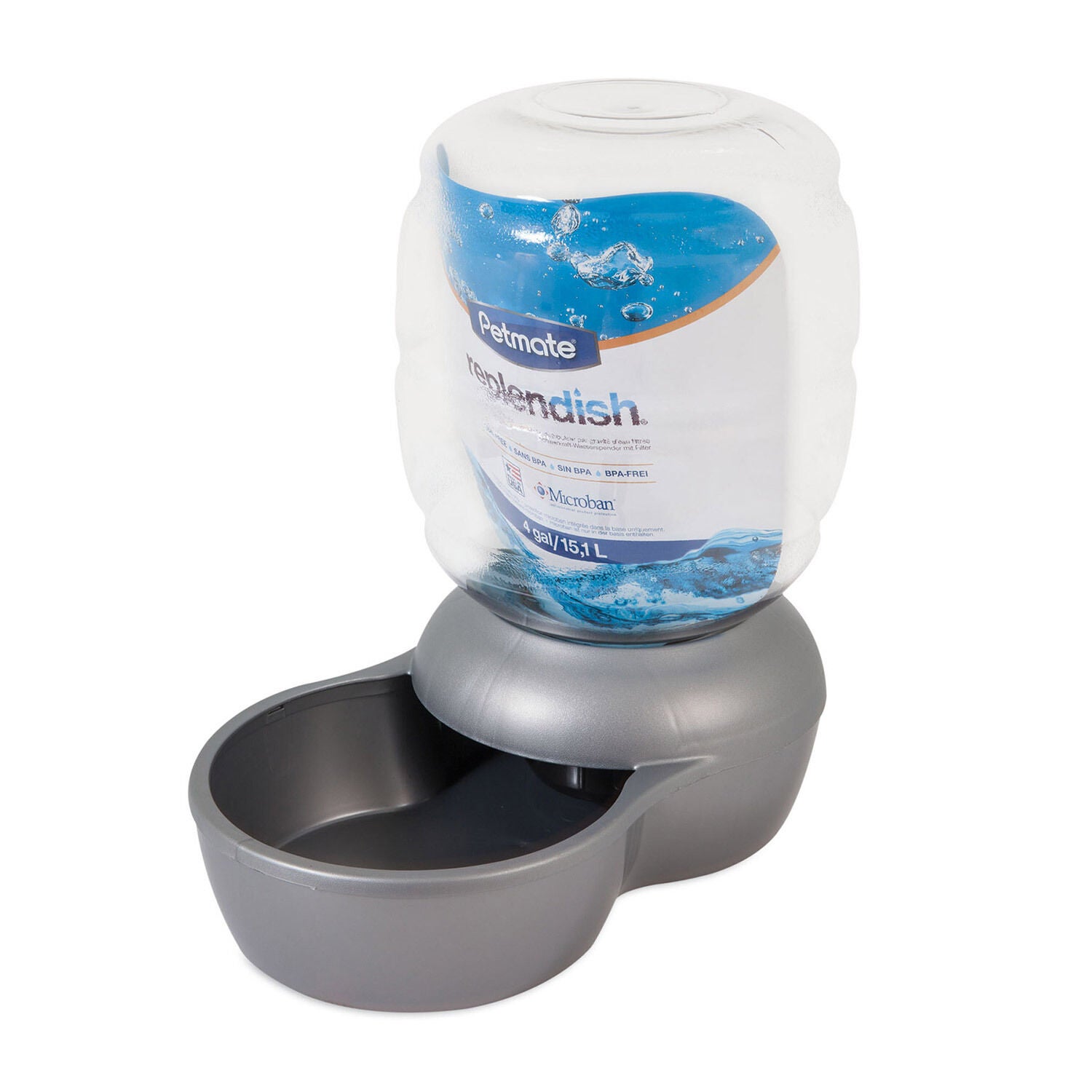 Petmate Replendish Dog & Cat Waterer With Microban, Extra Small, Pearl Silver Grey