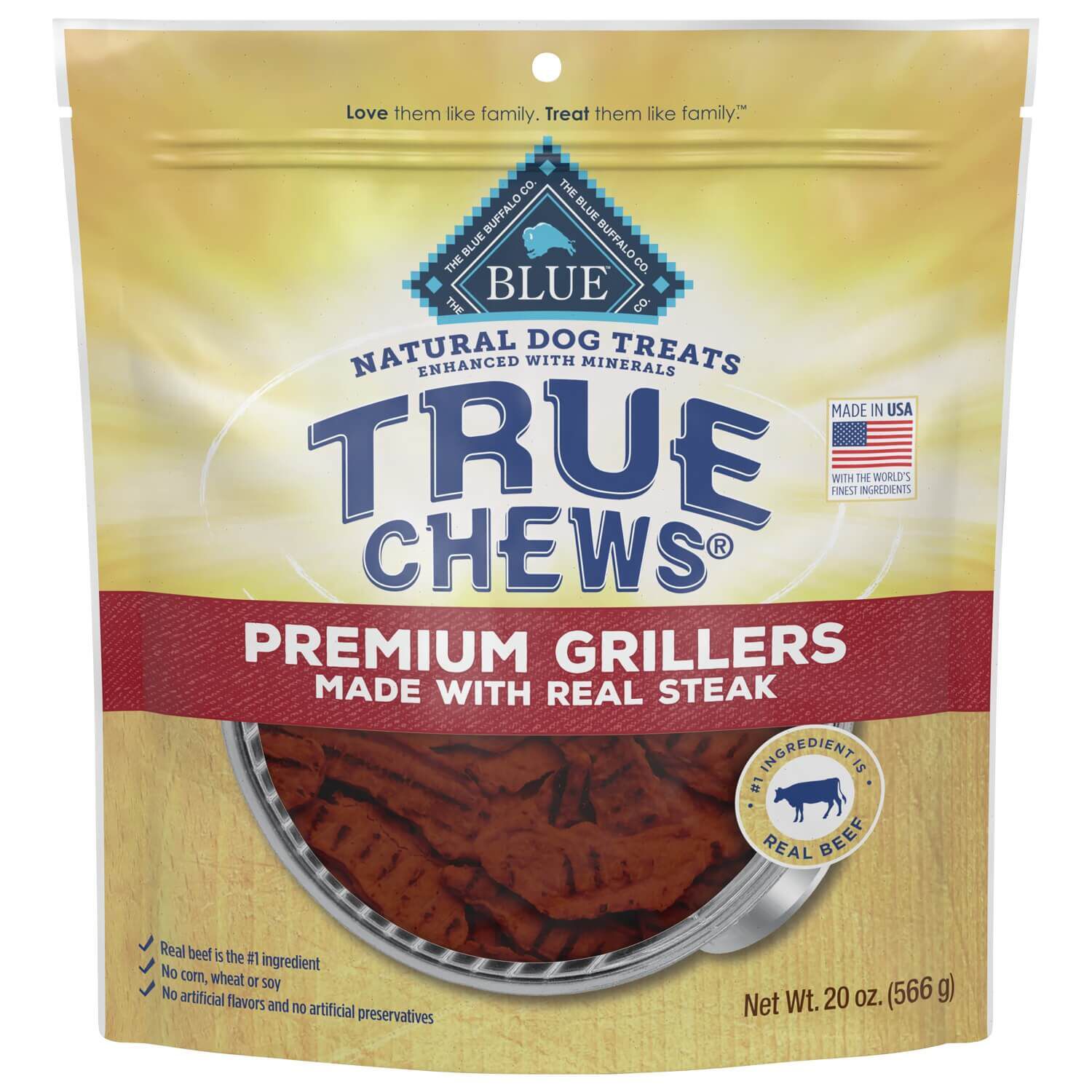 Blue Buffalo True Chews Premium Grillers Natural Dog Treats, Steak