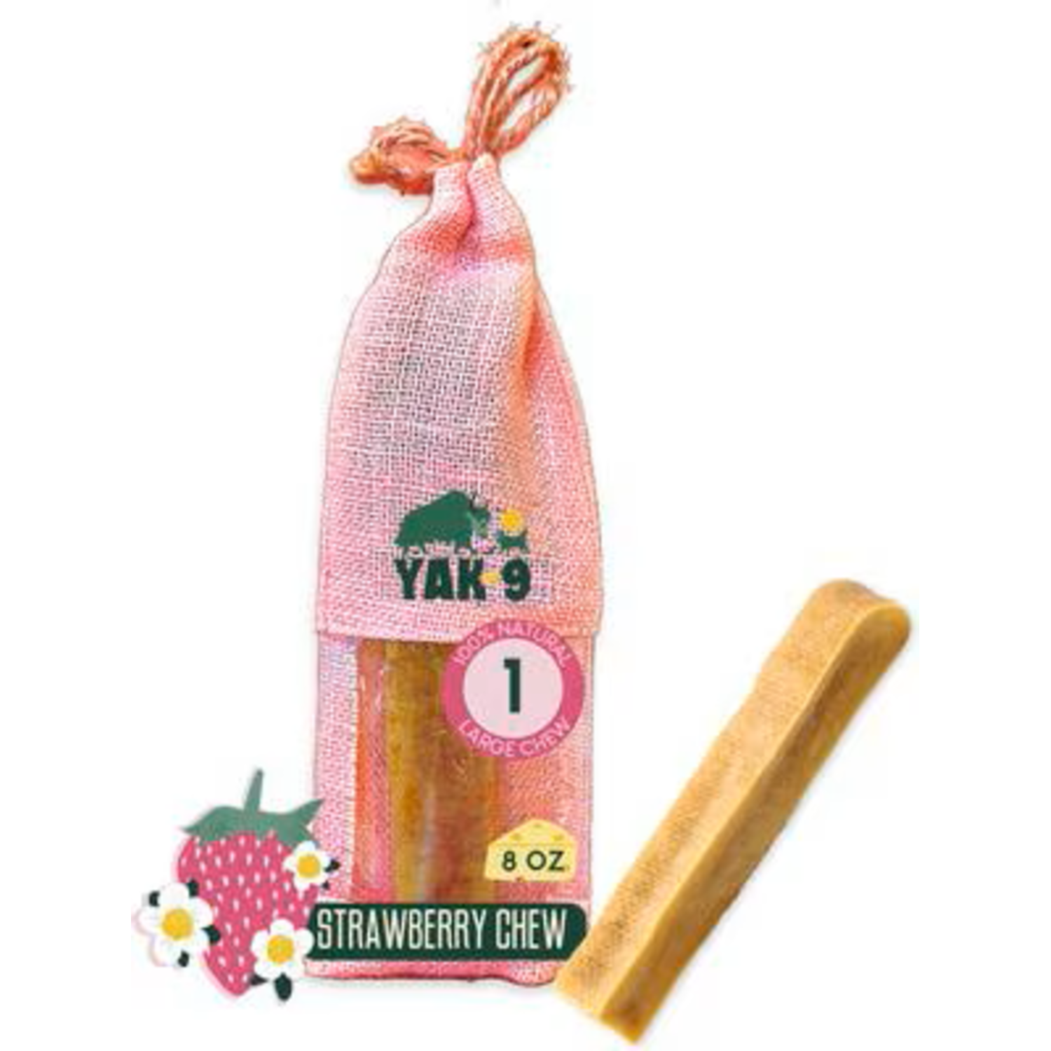 Yak9 Chews Natural Yak Cheese Chews Dog Treats, Strawberry, Large, 1-Each