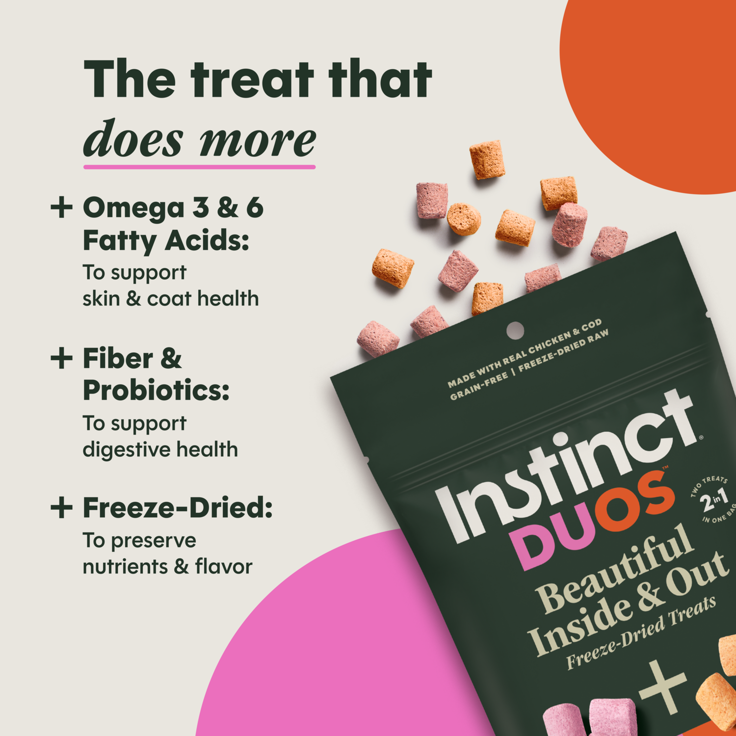 Instinct Duos Beautiful Inside & Out 2:1 Skin & Coat + Gut Health Freeze-Dried Dog Treats, 4-Oz