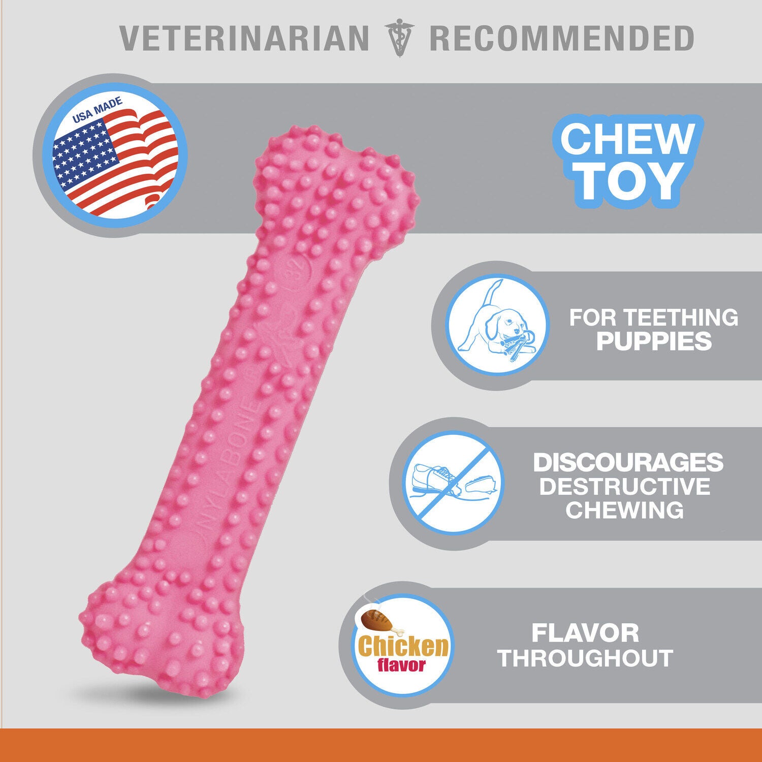 Nylabone Puppy Teething & Soothing Flexible Chew Dog Toy, Chicken Flavor, Pink - X-Small/Petite - Up To 15-Lbs