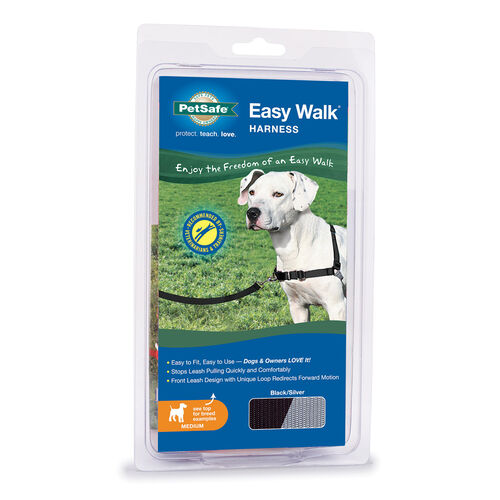 Easy Walk Nylon Adjustable Dog Harness - Black & Silver
