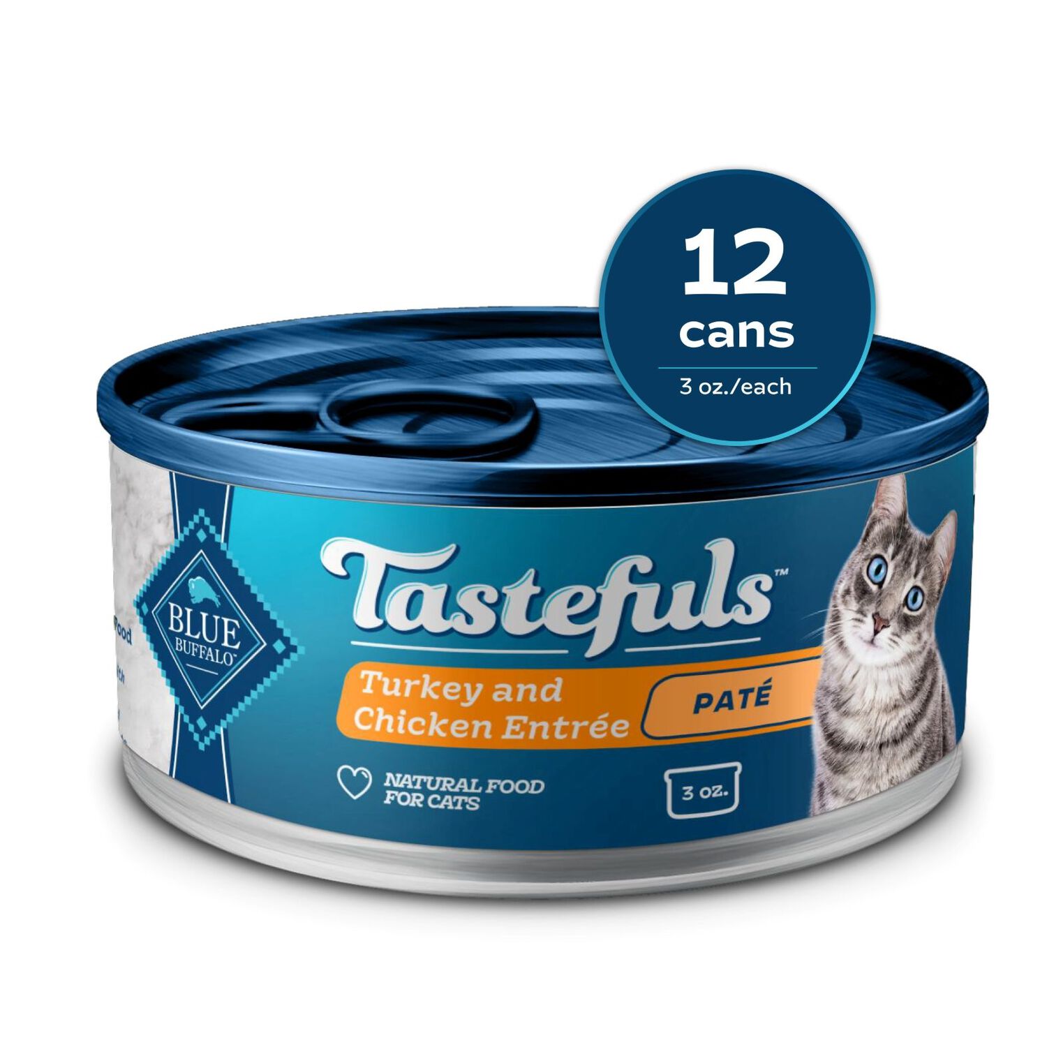 Blue Buffalo Tastefuls Wet Cat Food, Turkey & Chicken Entree Pate, 3-Oz Can