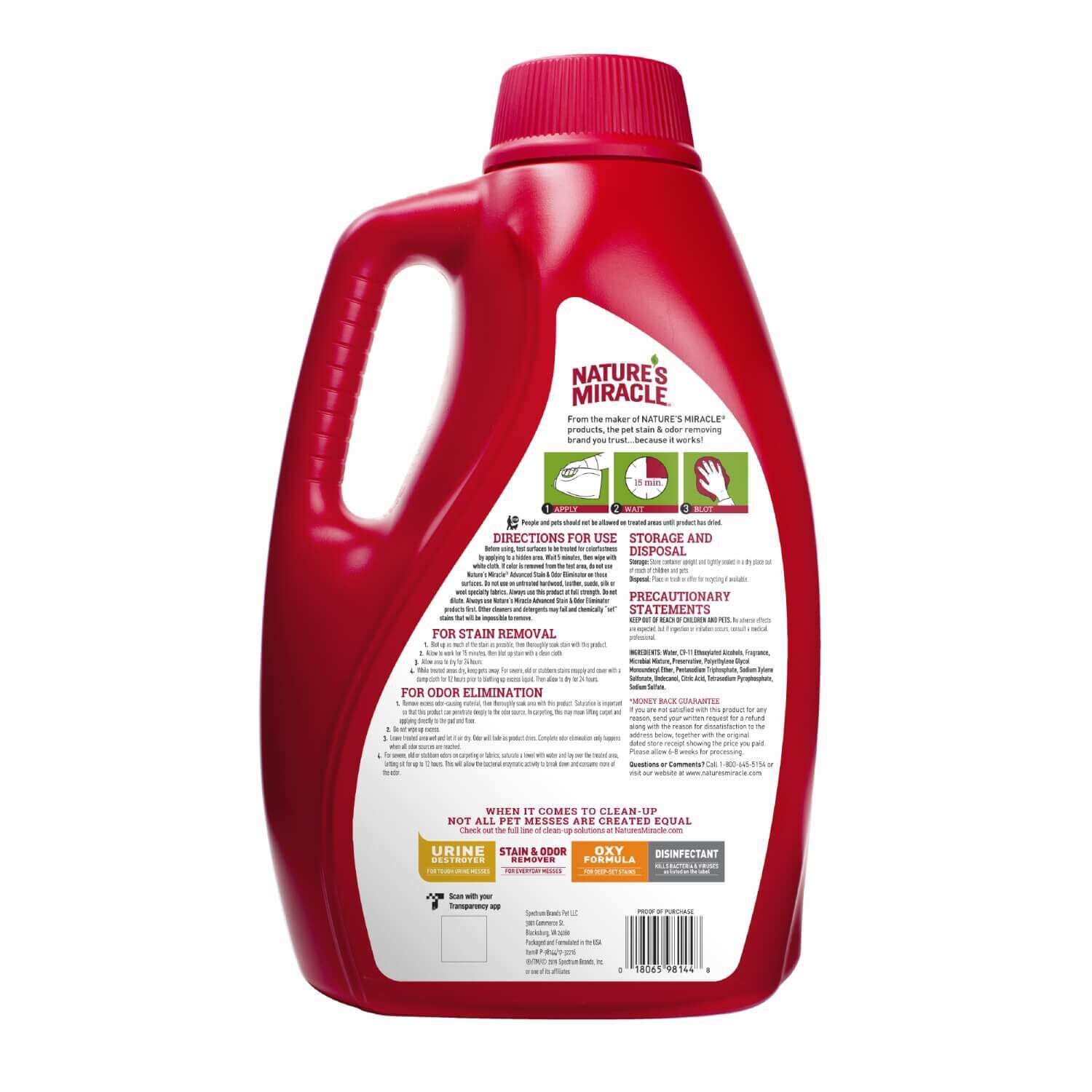 Nature's Miracle Just For Cats Advanced Stain & Odor Remover, 128-Fl-Oz