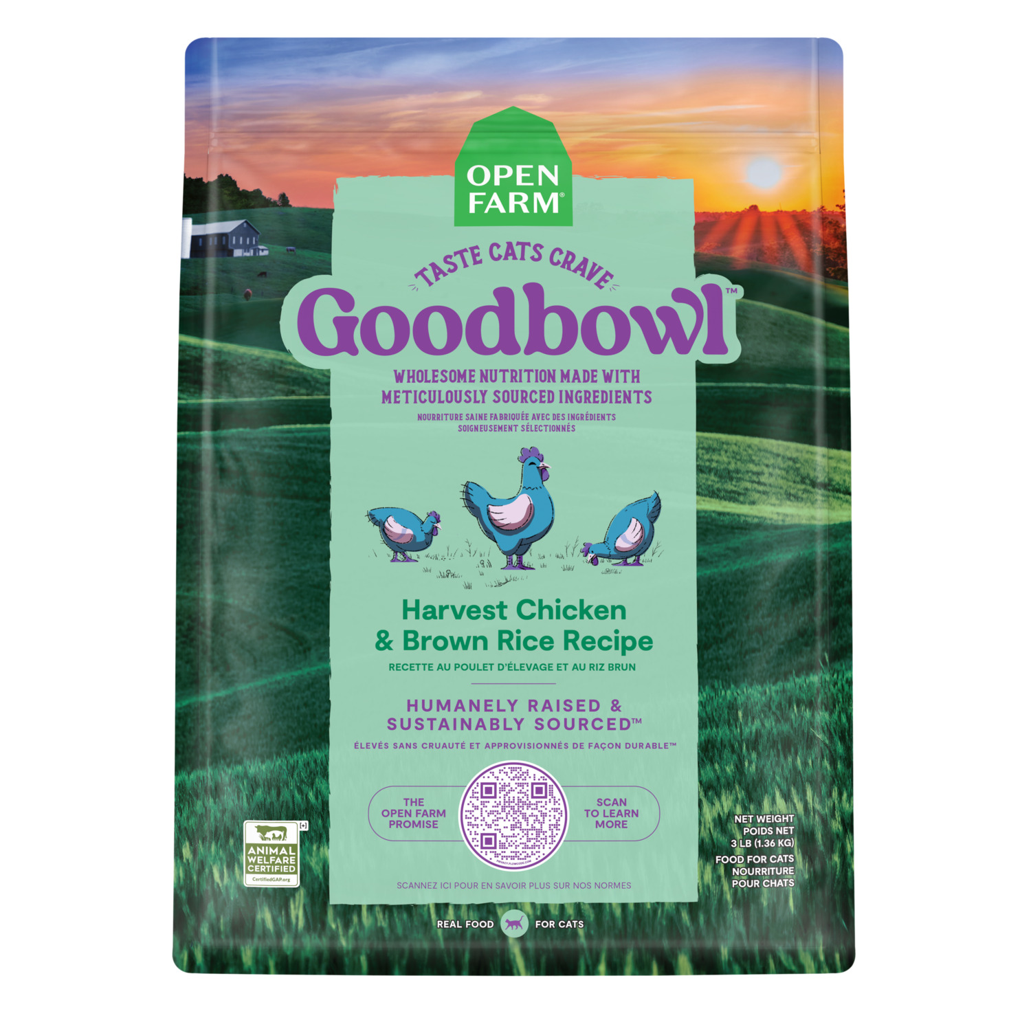 Open Farm Goodbowl Harvest Chicken & Brown Rice Recipe Dry Cat Food, 3Lb