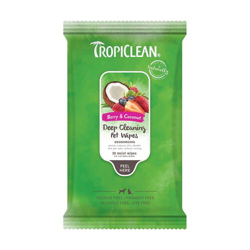 Tropi Clean Deep Cleaning Pet Wipes - Deodorizing Wipes For Dogs & Cats