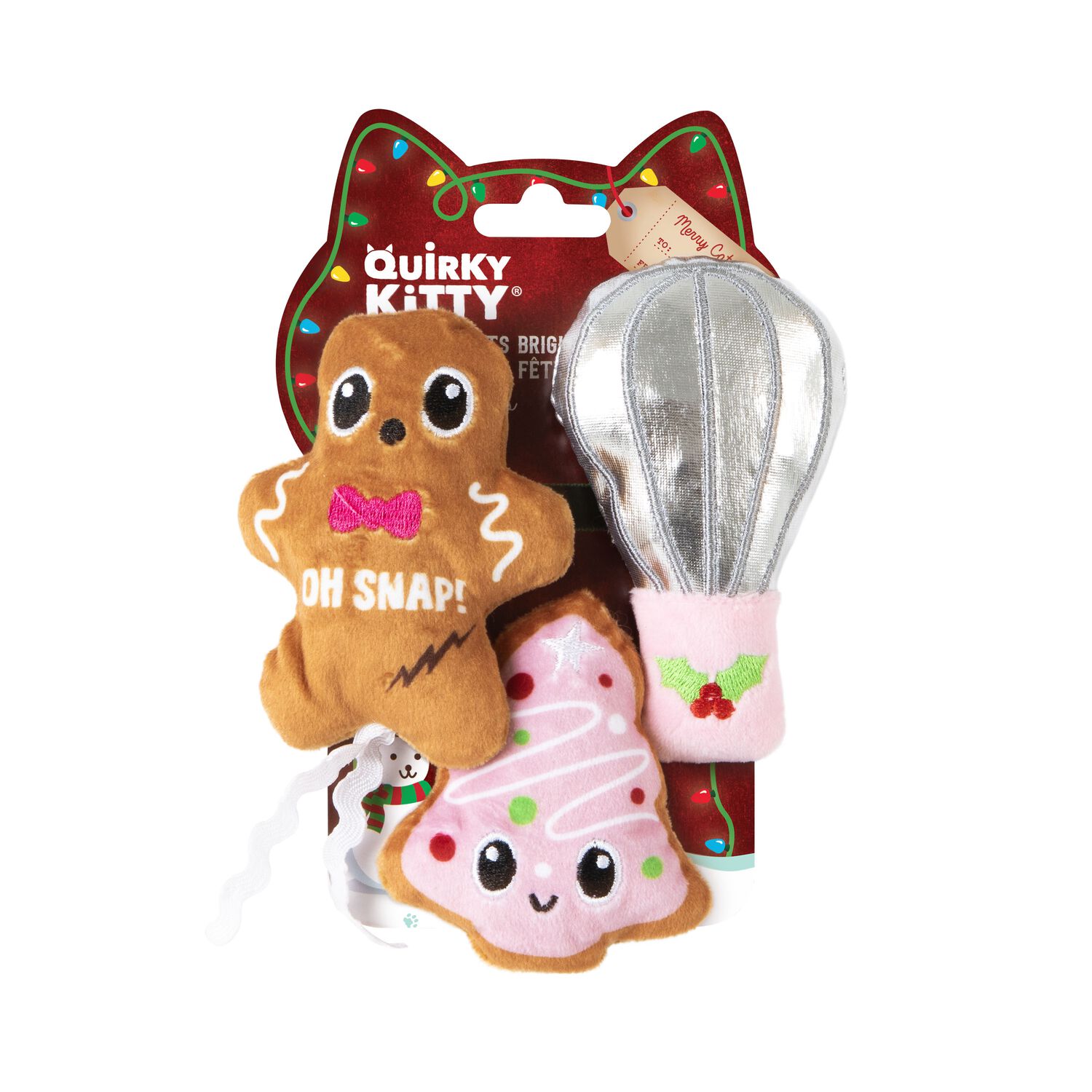 Quirky Kitty Holiday Baking Spirits Bright Plush Catnip Filled Cat Toys, 3-Pack