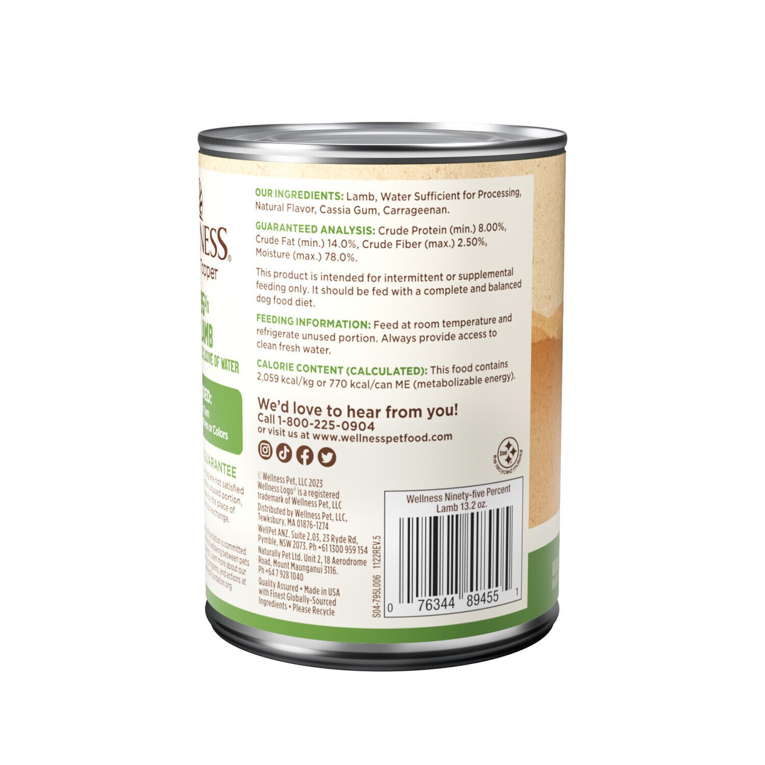 Wellness 95% Lamb Natural Grain Free Wet Dog Food, 13.2-Ounce Can