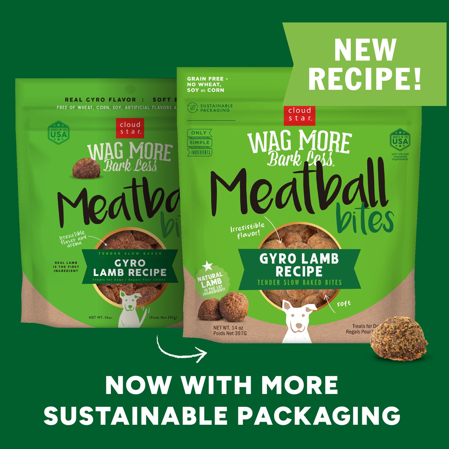 Wag More Bark Less Grain-Free Soft Meatball Bites Dog Treats, Lamb, 14-Oz
