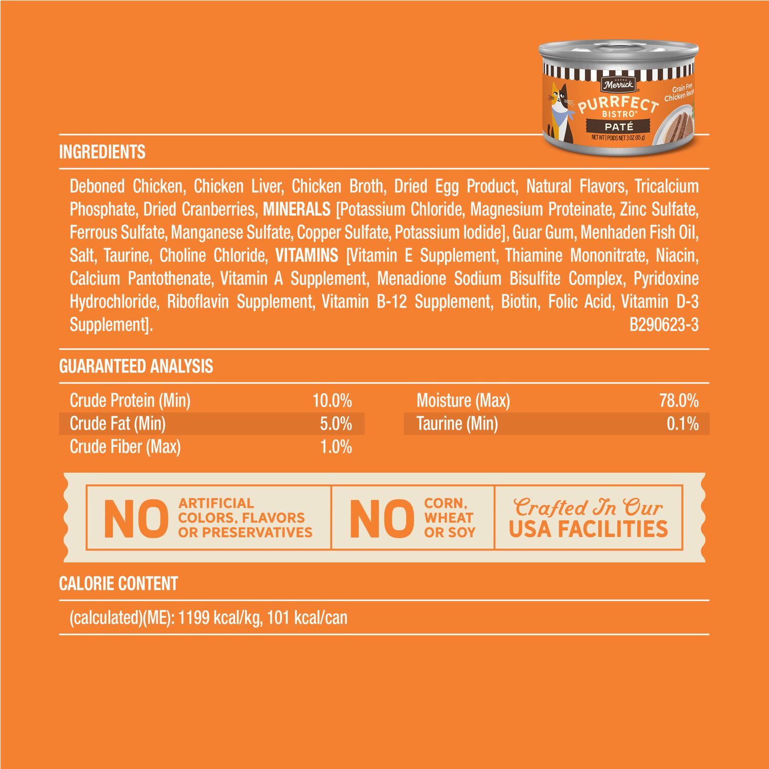 Merrick Purrfect Bistro Chicken Recipe Pate Grain-Free Wet Cat Food, 3-Oz Can