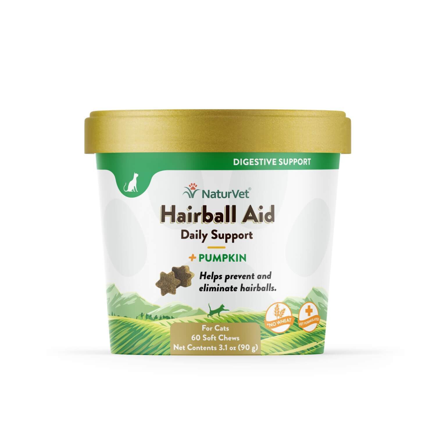 Naturvet Hairball Aid Daily Support + Pumpkin Soft Chew Supplement For Cats, 60Ct