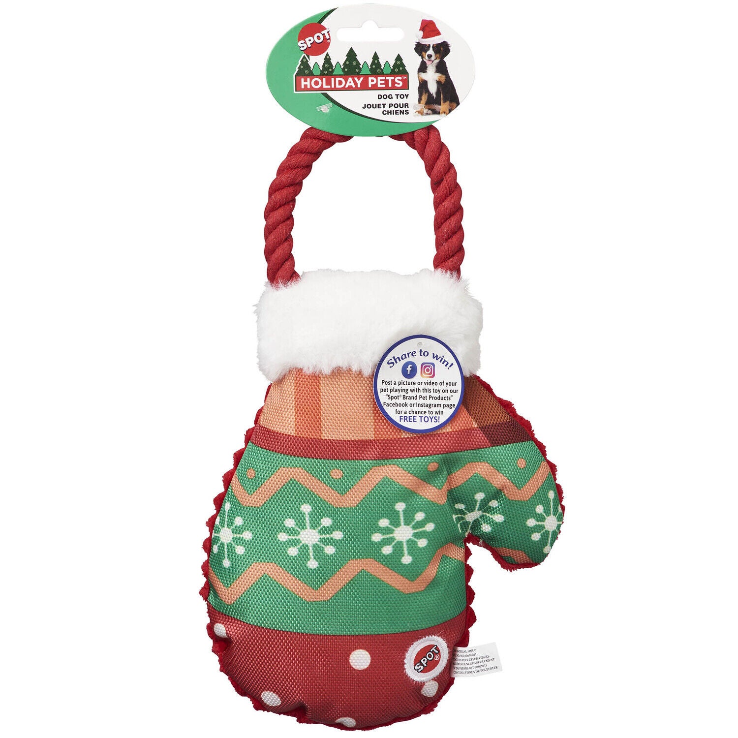 Spot Holiday Snowflake Mittens Dog Toy, 12", Assorted