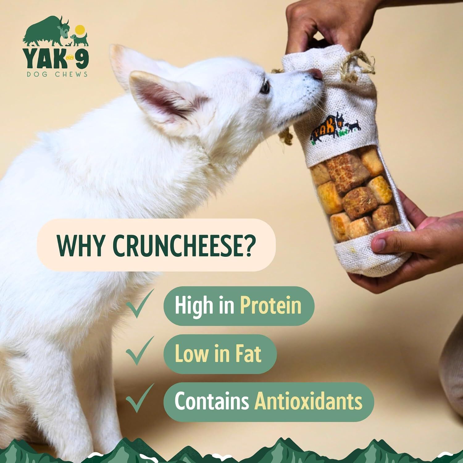 Yak9 Chews Cruncheese Natural Yak Cheese Puffs Crunchy Dog Treats, Peanut Butter & Banana, 6-Oz Bag