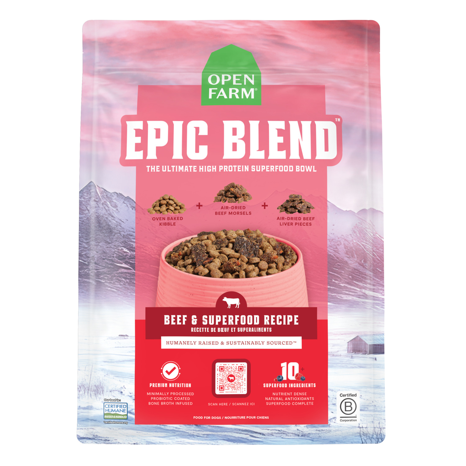 Open Farm Epic Blend Beef & Superfood Recipe Premium Nutrition Dry Dog Food With Air-Dried Morsels