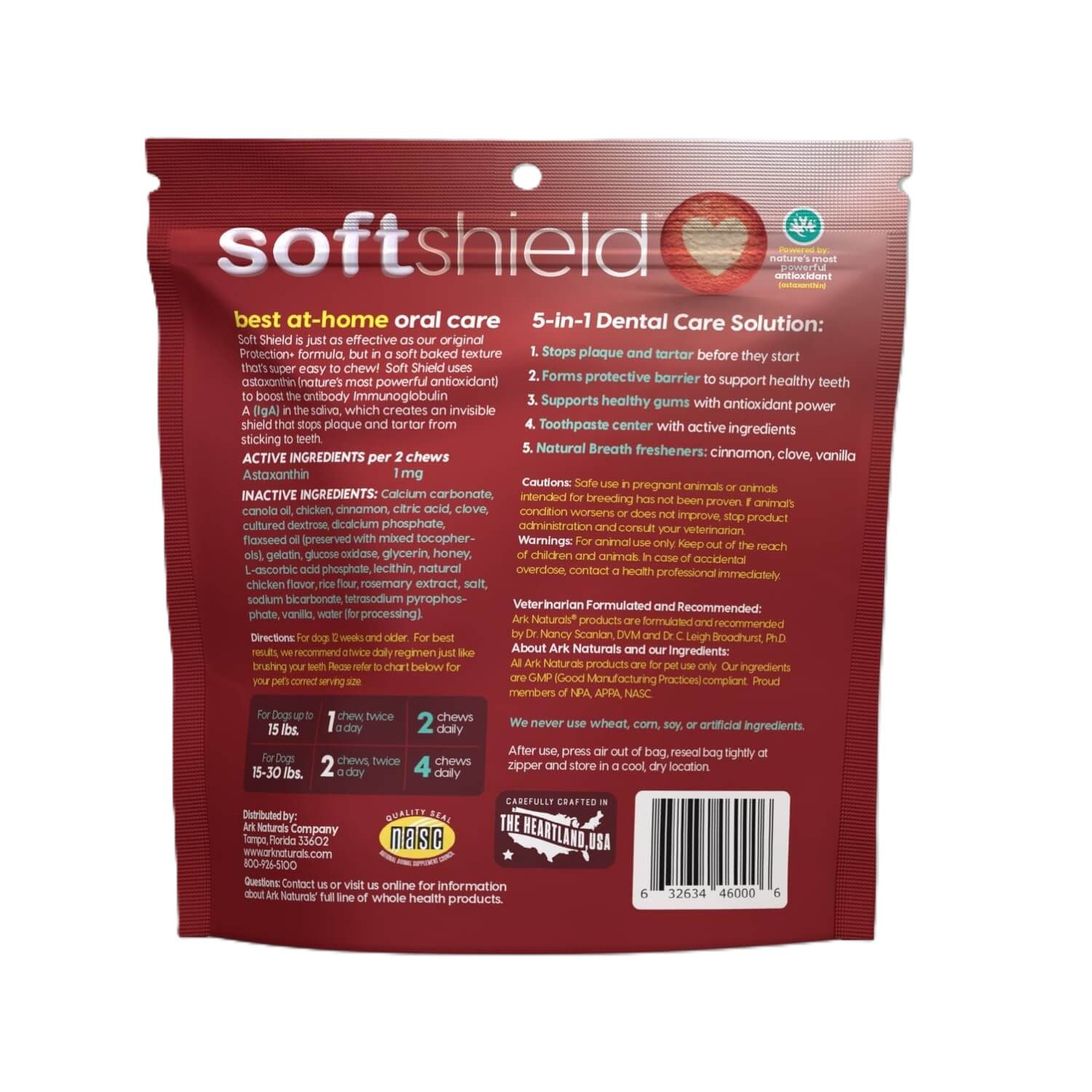 Ark Naturals Soft Shield Protection+ Brushless Toothpaste Soft Baked Dental Chews For Large Dogs, 18-Oz