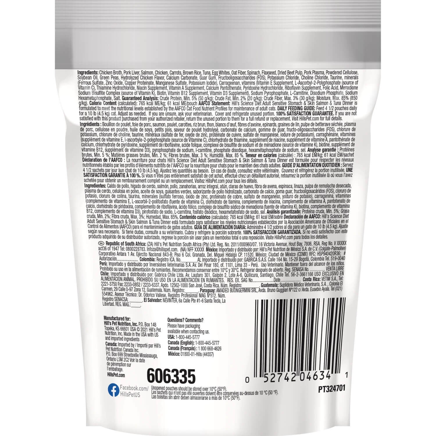 Hill's Science Diet Adult Sensitive Stomach & Skin Salmon & Tuna Dinner Wet Cat Food, 2.8-Oz Pouch