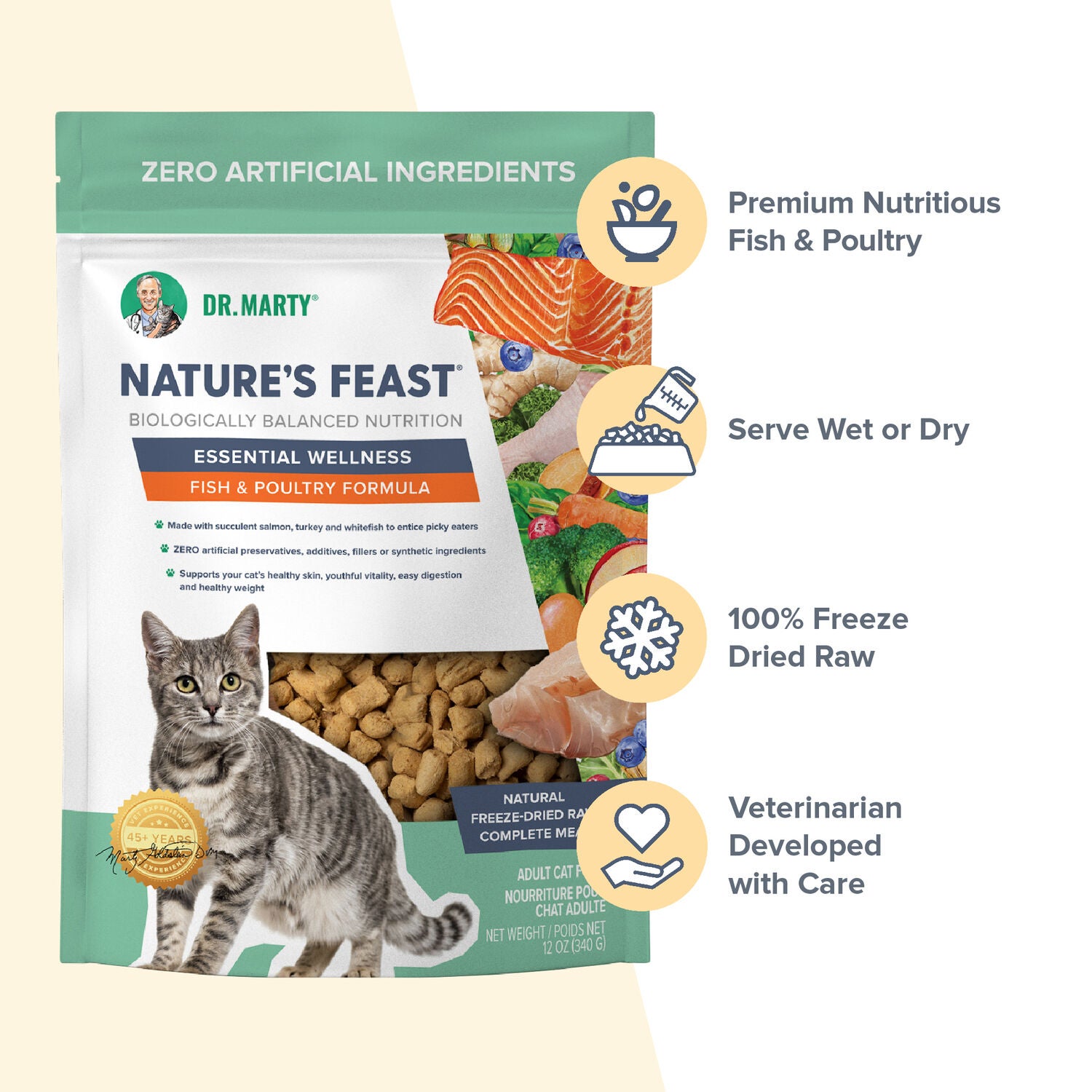 Dr. Marty Nature's Feast Essential Wellness Fish & Poultry Formula Freeze-Dried Raw Cat Food, 12Oz