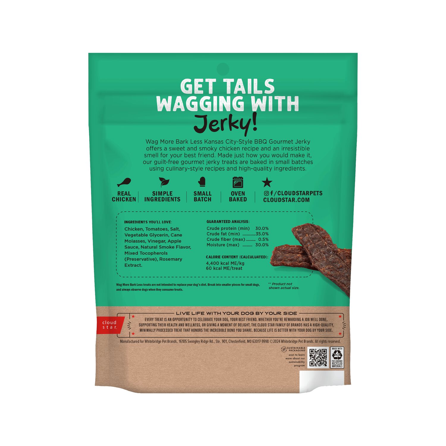 Wag More Bark Less Grain-Free Jerky Dog Treats, Kansas City Bbq Chicken, 10-Oz