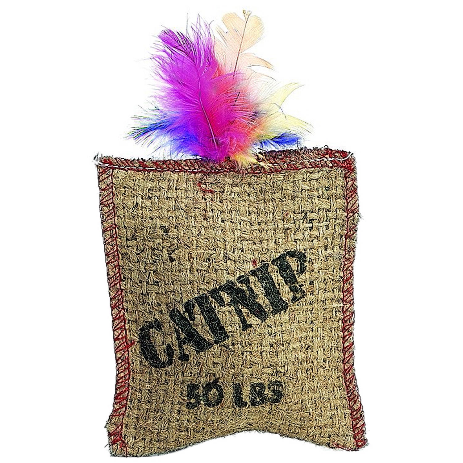 Spot Jute & Feather Sack Cat Toy With Catnip Brown