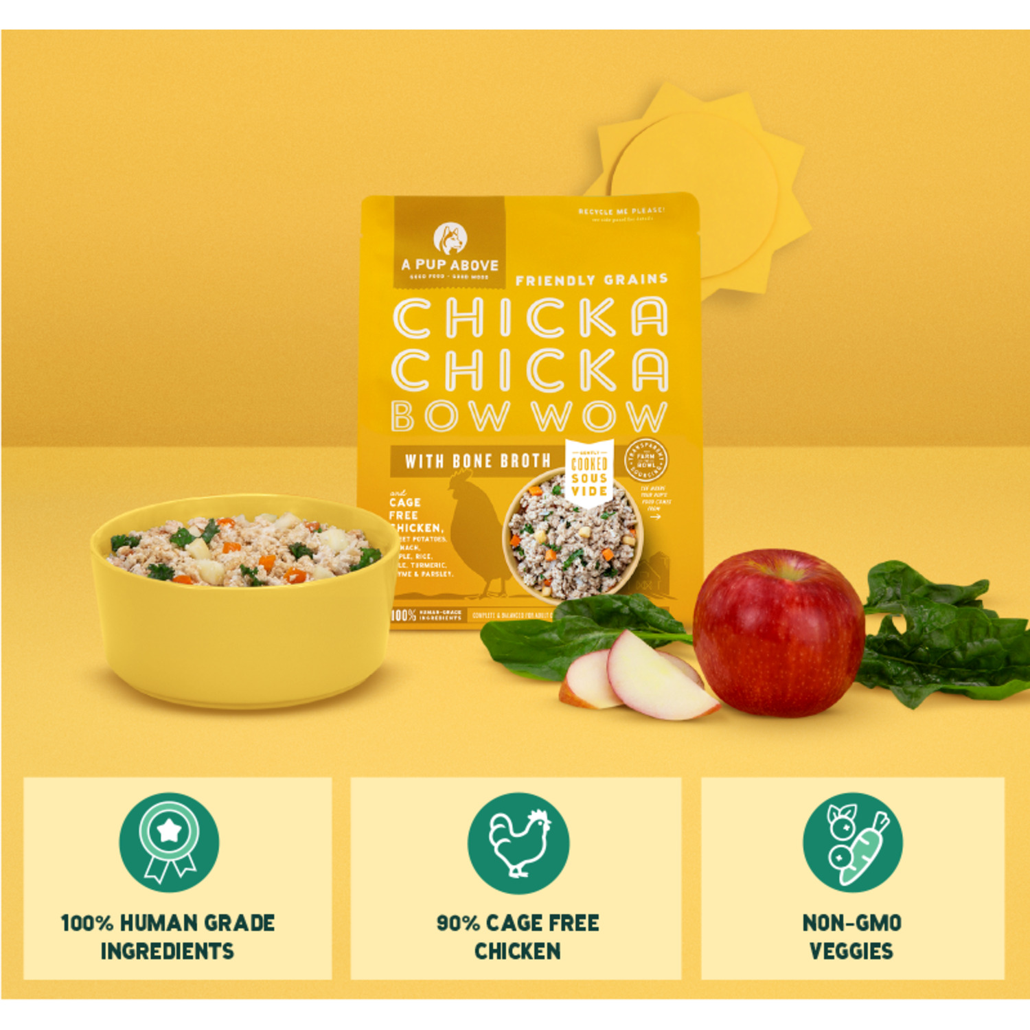 A Pup Above Gently Cooked With Friendly Grains Frozen Dog Food, Chicka Chicka Bow Wow With  Bone Broth, 7-Lb