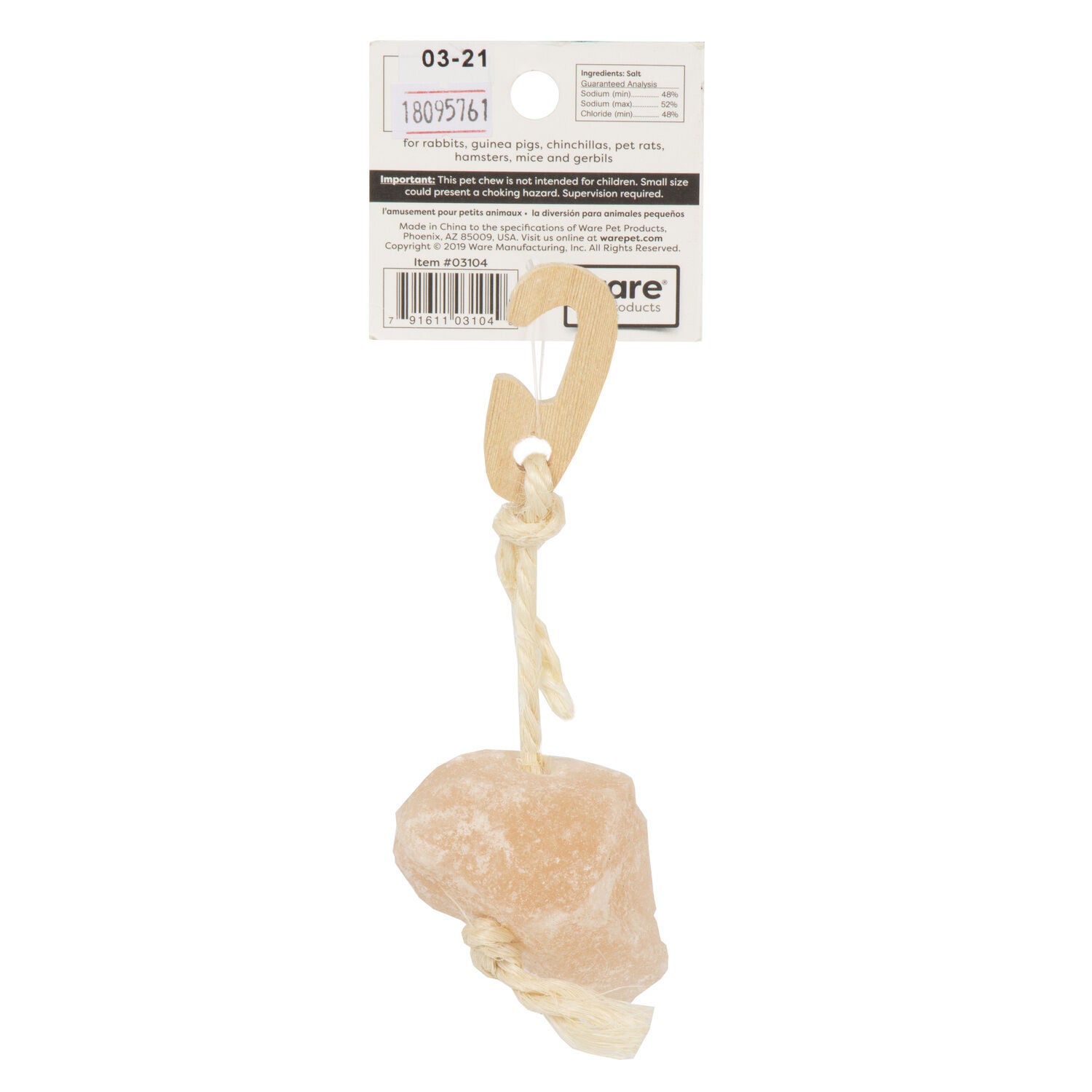 Ware Pet Products Himalayan Salt On A Rope Small Animal Toy