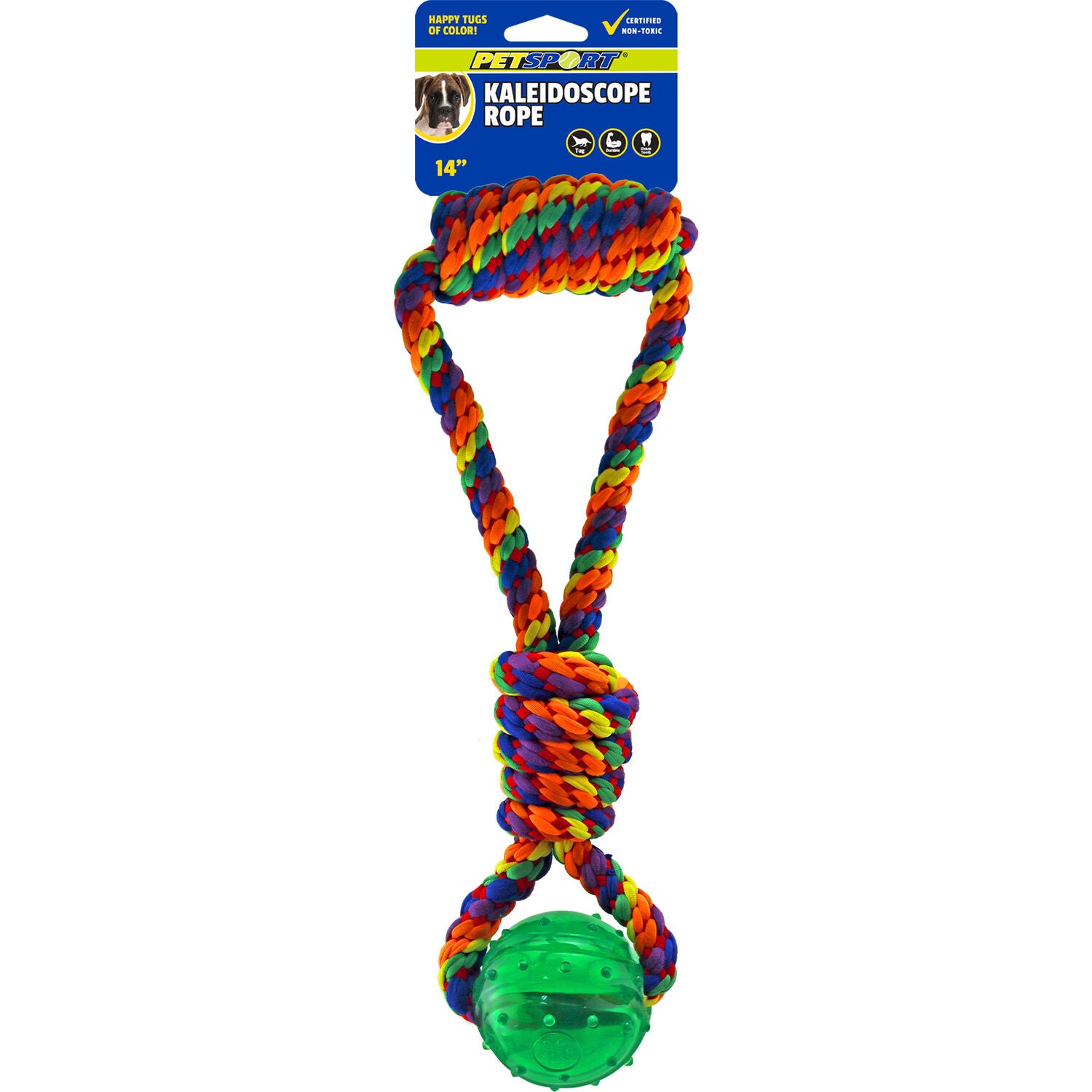 Petsport Kaleidoscope Rope Handle With Tpr Ball Durable Tug Dog Toy, 14"