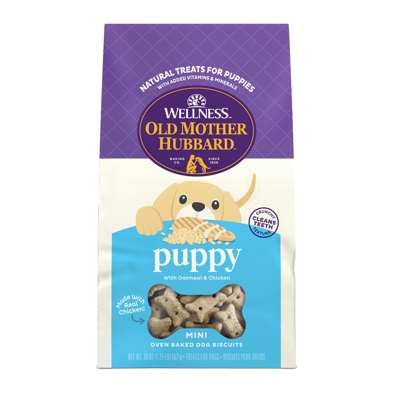 Wellness Old Mother Hubbard Puppy Dog Biscuits Dog Treats, Training Treats For Puppies, Oatmeal & Chicken Flavor, Mini Size Dog Treats, 20 Ounce Bag