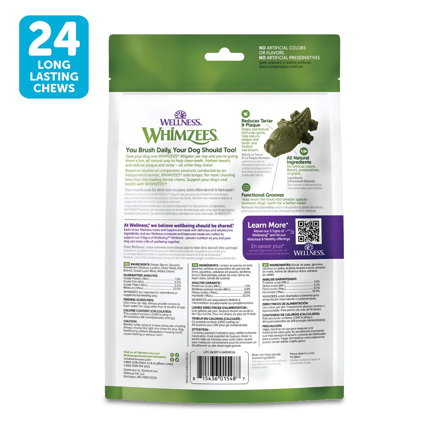 Whimzees Grain-Free Small Alligator Dental Treats For Dogs, 24-Ct