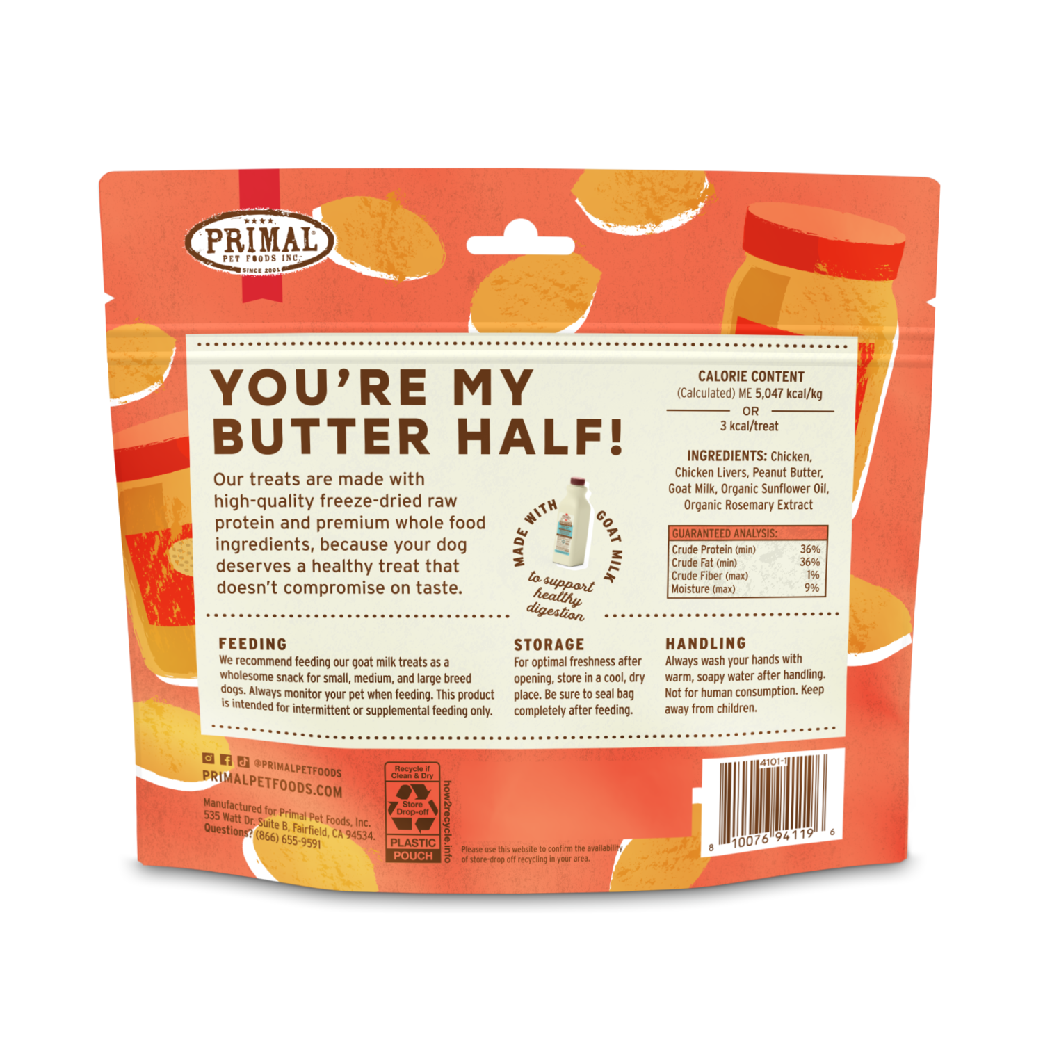 Primal You're My Butter Half Freeze-Dried Raw Dog Treats, Peanut Butter & Chicken, 2-Oz