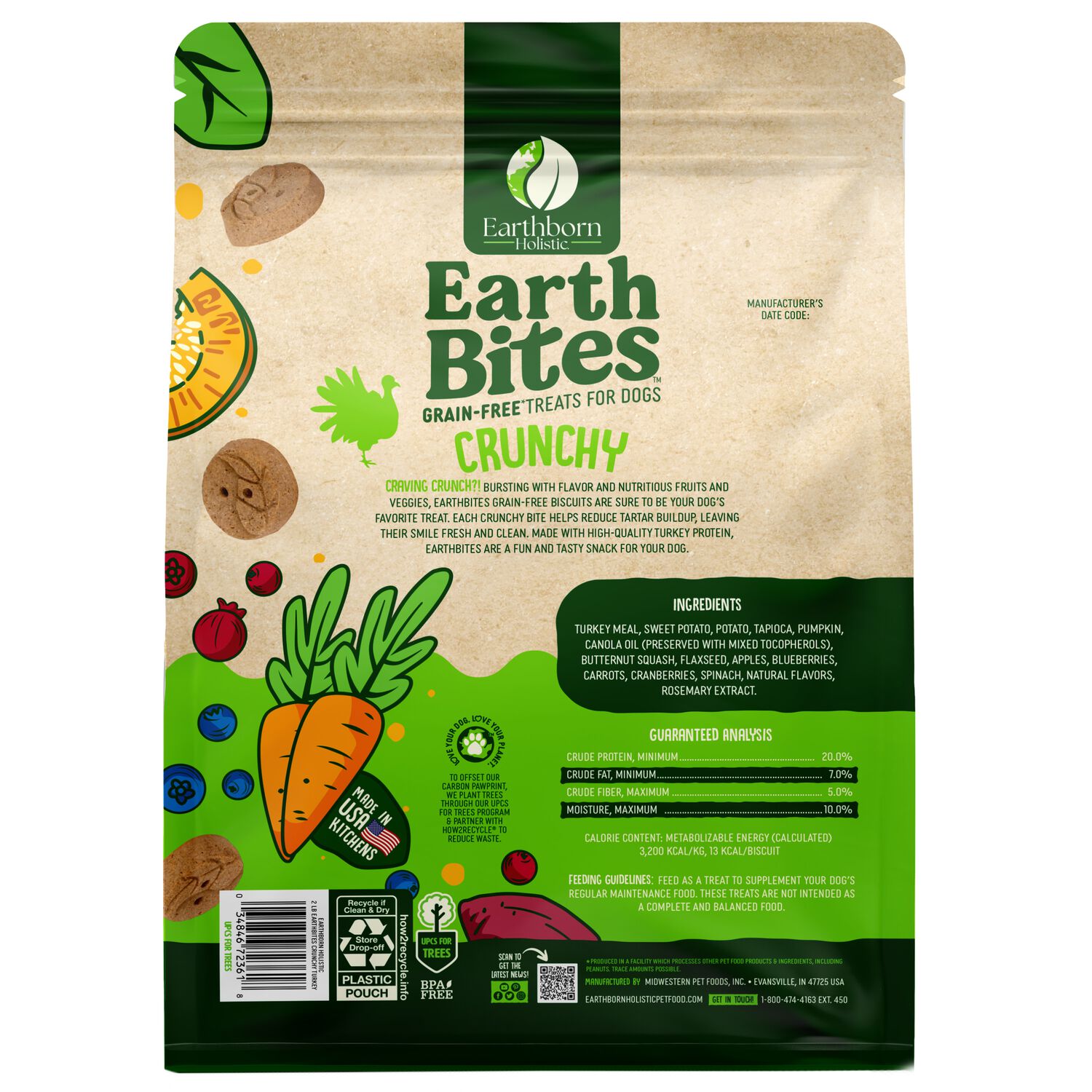 Earthborn Holistic Grain-Free Earthbites Crunchy Dog Biscuit Treats, Turkey  Flavor, 10-Oz