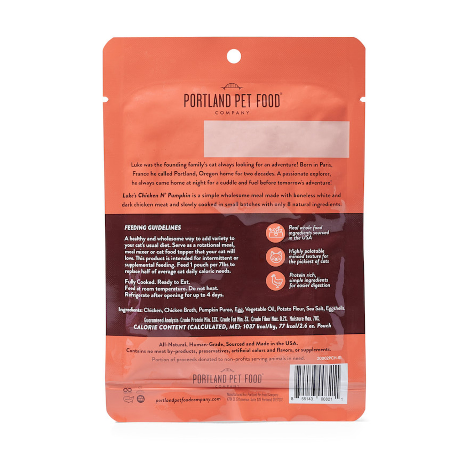 Portland Pet Food Company Luke's Chicken N' Pumpkin Grain, Gluten, & Wheat Free Wet Cat Food, 2.6Oz