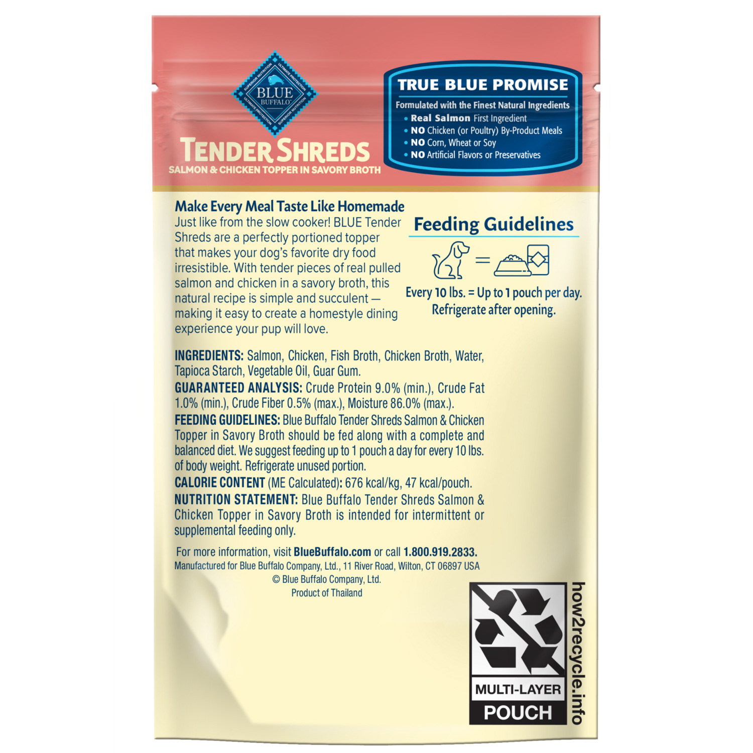 Blue Buffalo Tender Shreds Salmon & Chicken Wet Dog Food Topper In Savory Broth