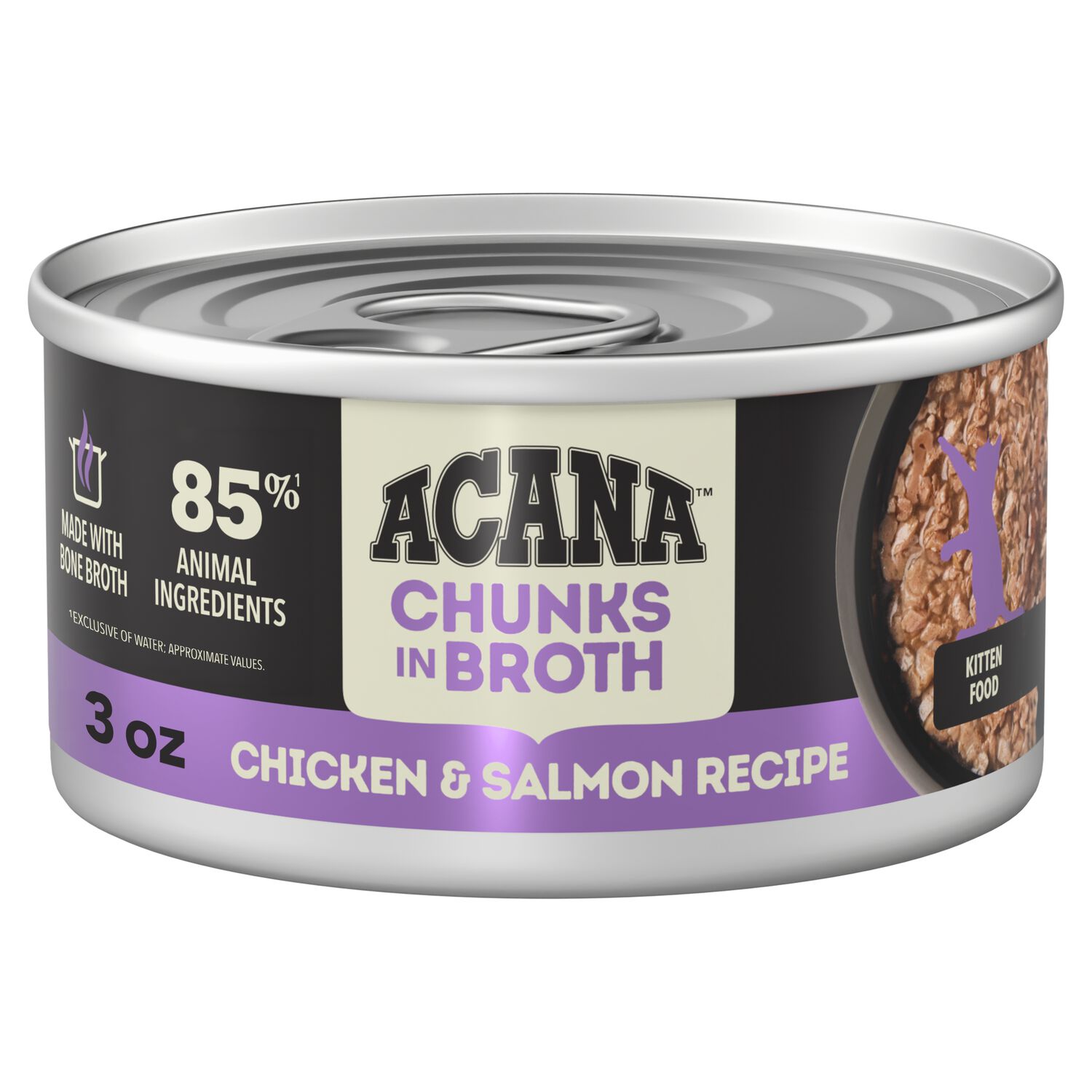 Acana Chunks In Broth Wet Cat Food, Chicken & Salmon Recipe For Kittens, 3-Oz Pack Of 12