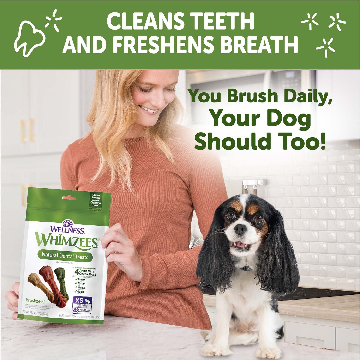 Whimzees Brushzees Natural Grain-Free Dental Dog Treats, Extra Small, 1 Count