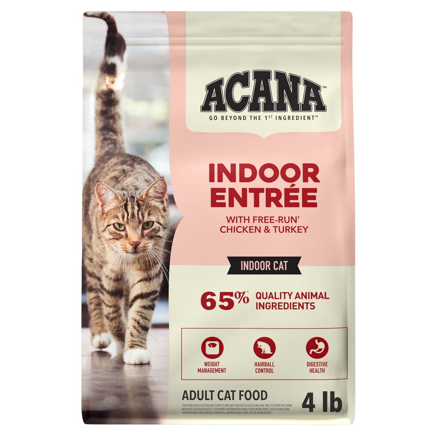 Acana Indoor Entr&eacute;e For Indoor Cats, Chicken Turkey Whole Herring & Rabbit Dry Cat Food, 4-Lb