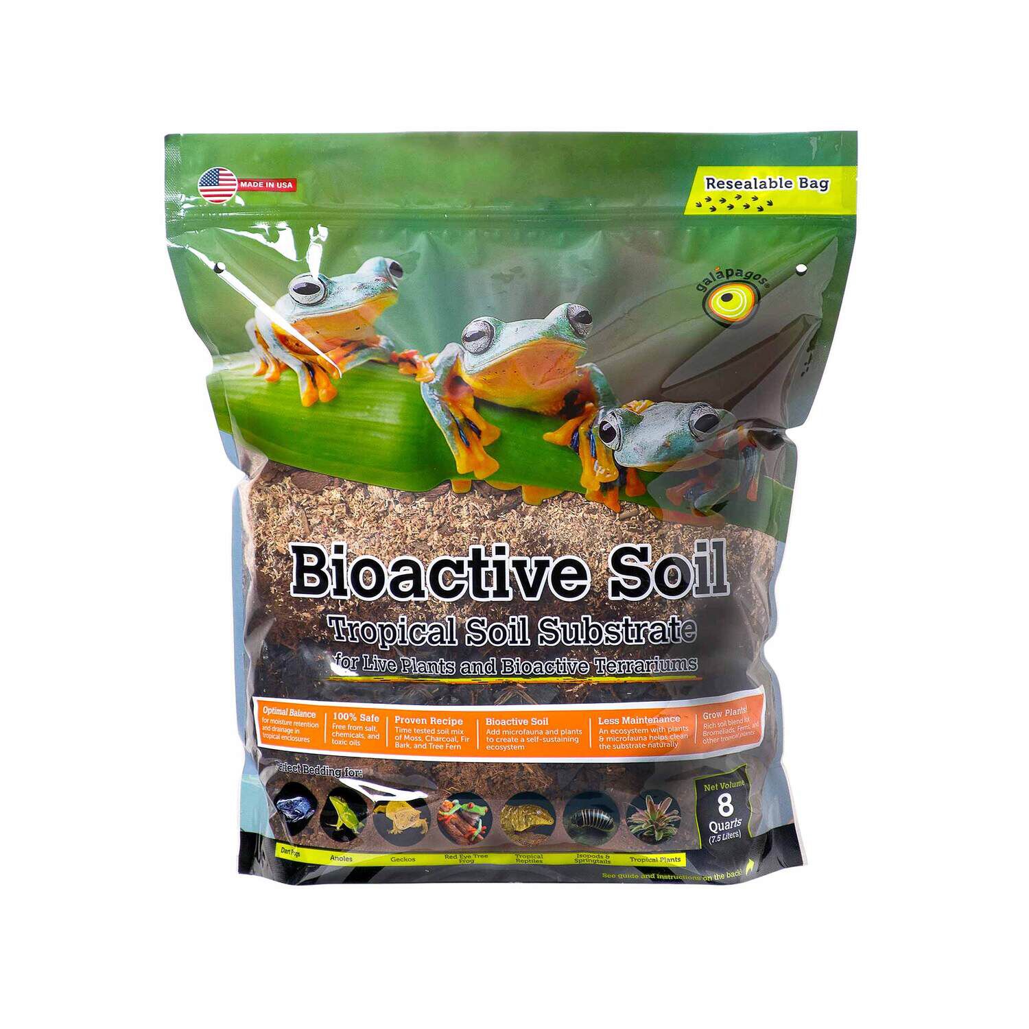 Gal&aacute;pagos Bioactive Soil Terrarium Substrate, Natural, 8Qt Stand-Up Pouch