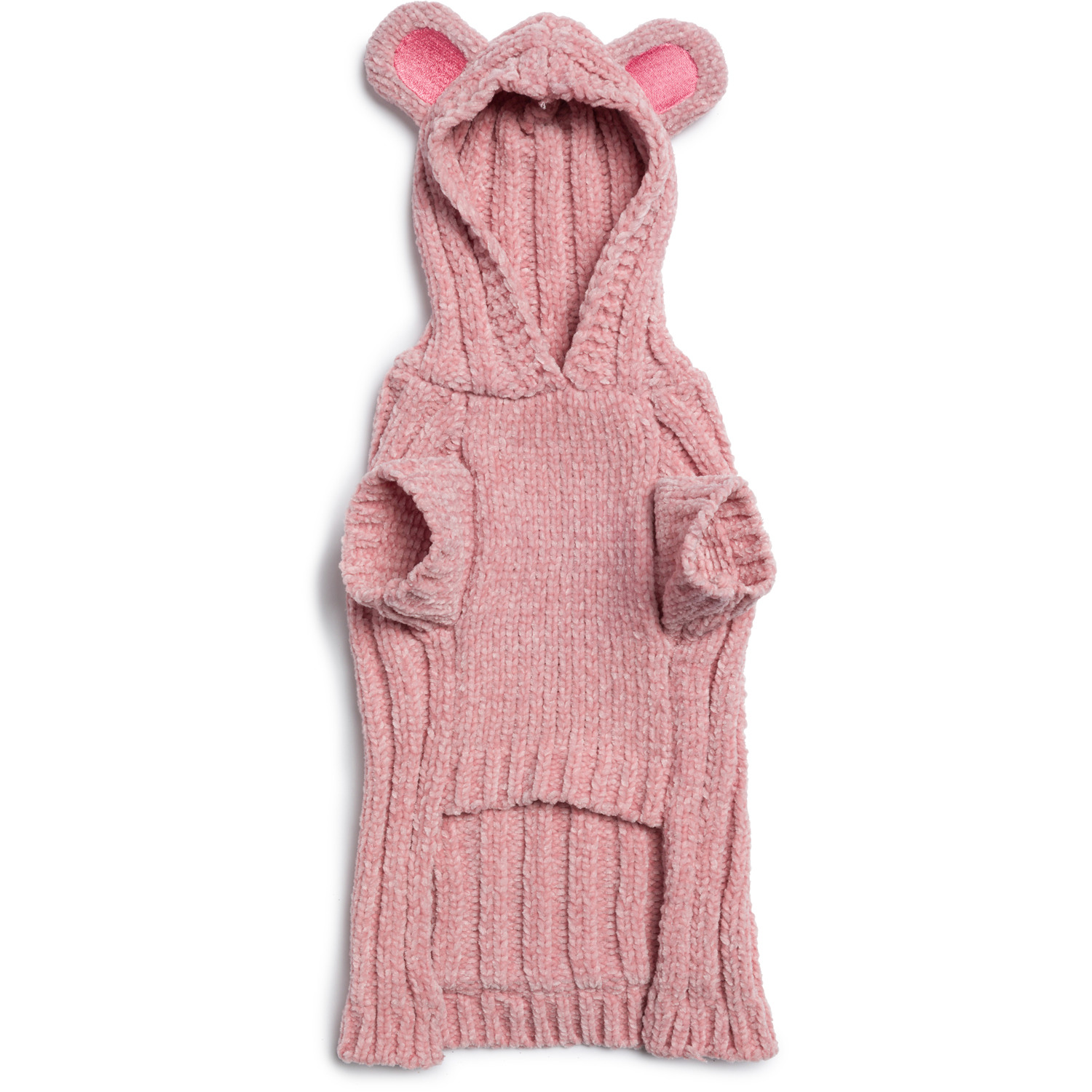 Fabdog Pink Teddy Bear Chenille Hooded Dog Sweater, Extra Small