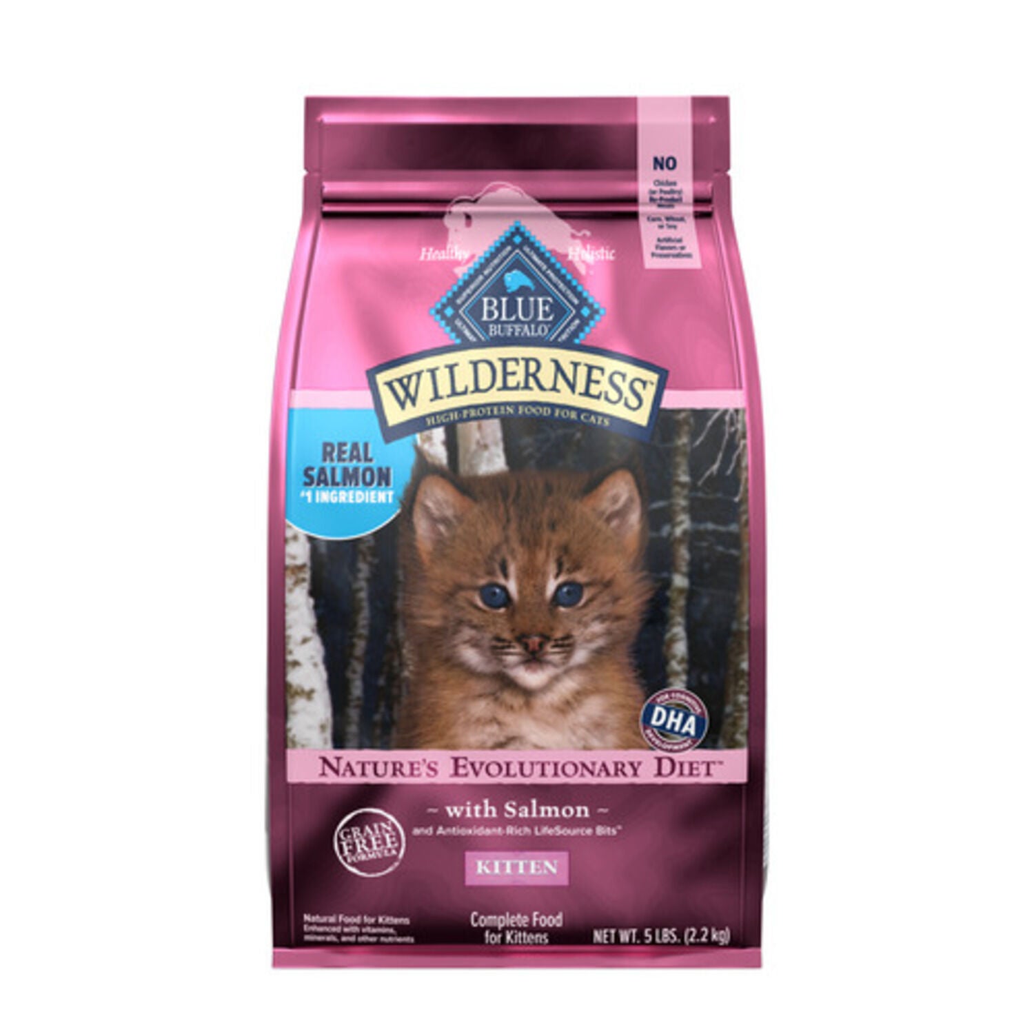 Blue Buffalo Wilderness Kitten High-Protein & Grain-Free Salmon Recipe Dry Cat Food, 5-Lb Bag