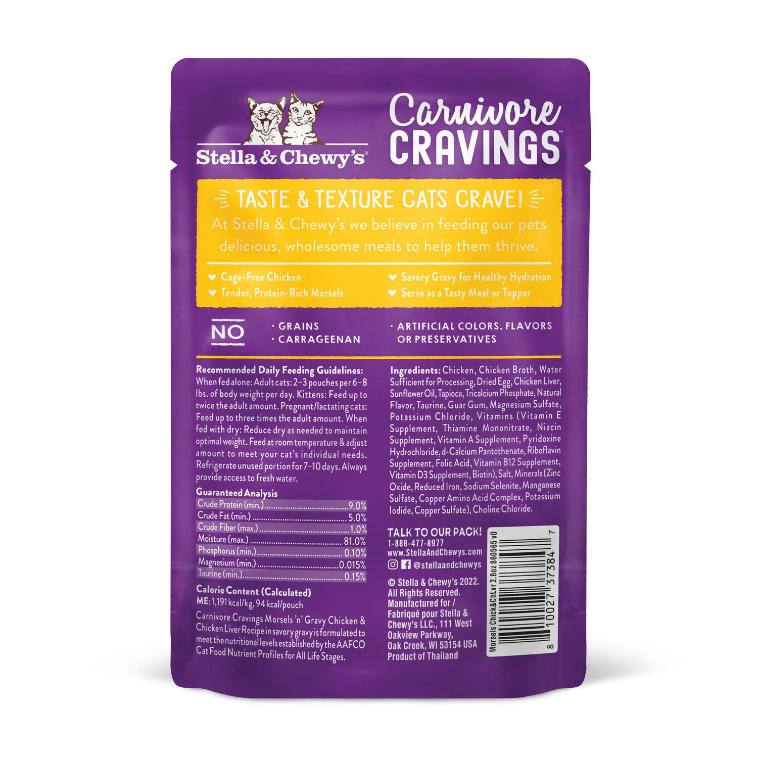 Stella & Chewy's Carnivore Cravings Morsels'n'gravy Wet Cat Food - Chicken & Chicken Liver Recipe, 2.8-Oz Pouch
