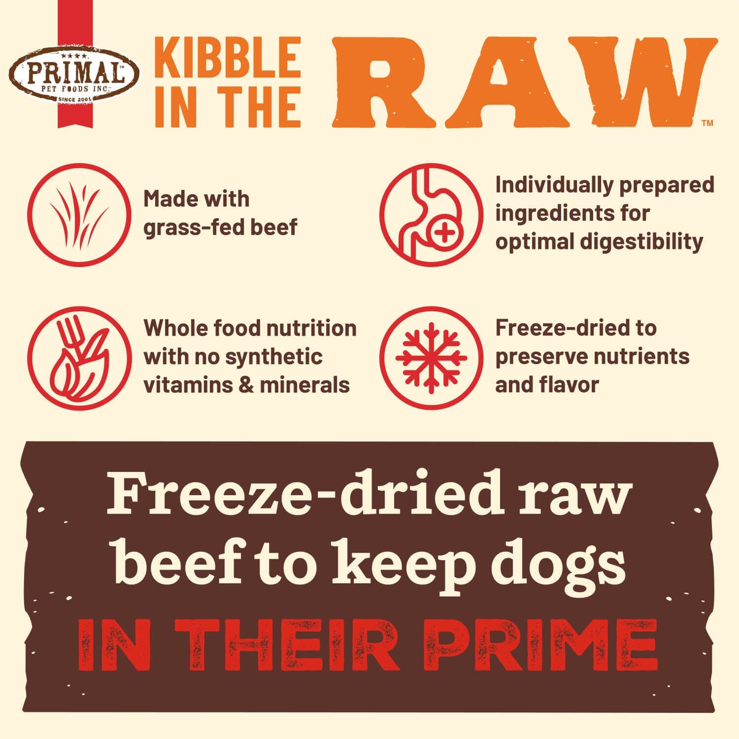 Primal Kibble In The Raw Beef Recipe Freeze Dried Dog Food