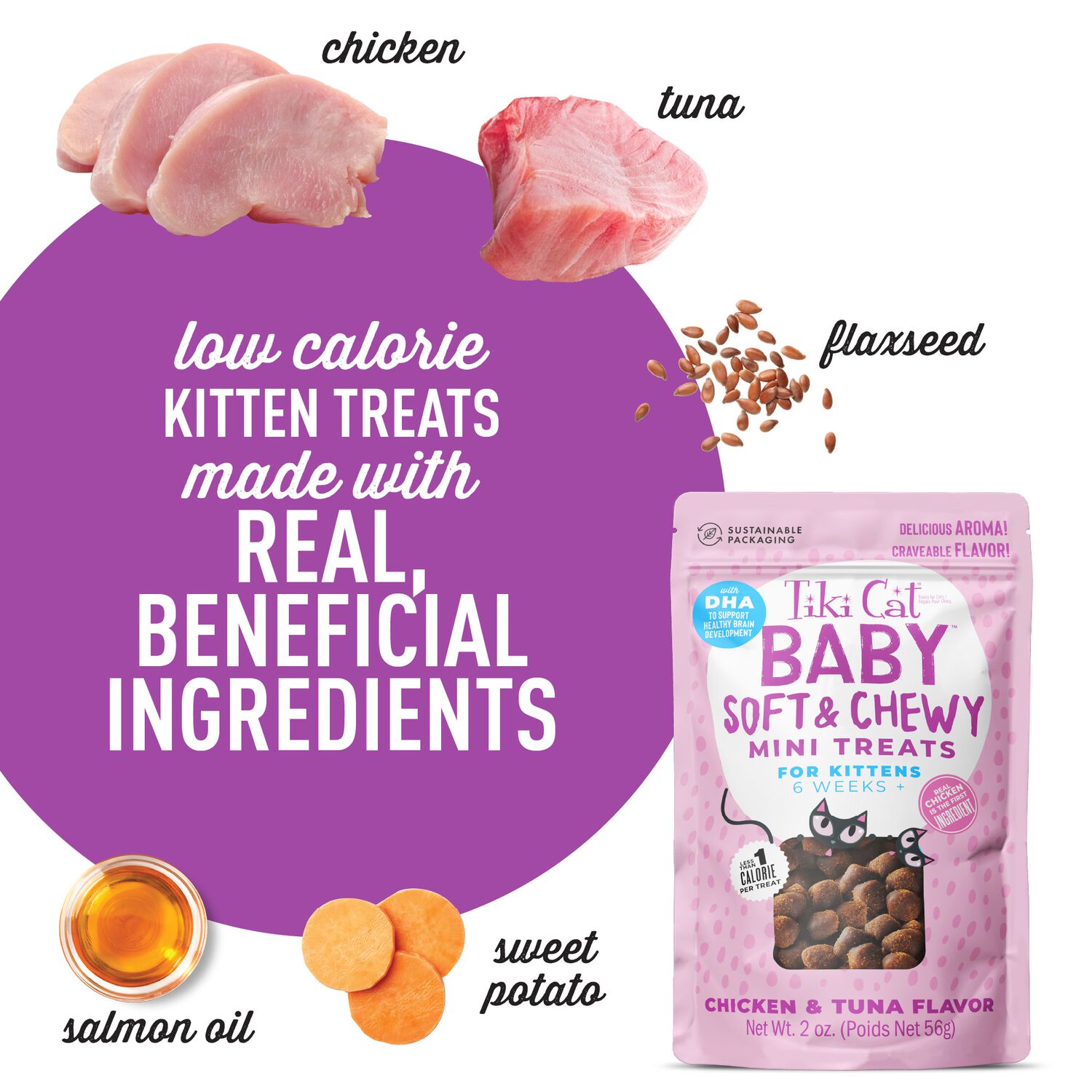 Tiki Cat Baby Grain-Free Soft & Chewy Treats For Kittens, Chicken & Tuna, 2-Oz Bag 8-Count