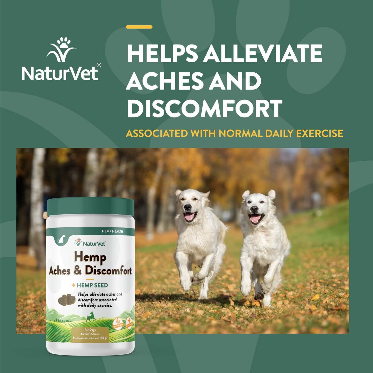 Naturvet Hemp Aches & Discomfort Soft Chews For Dogs, 60Ct