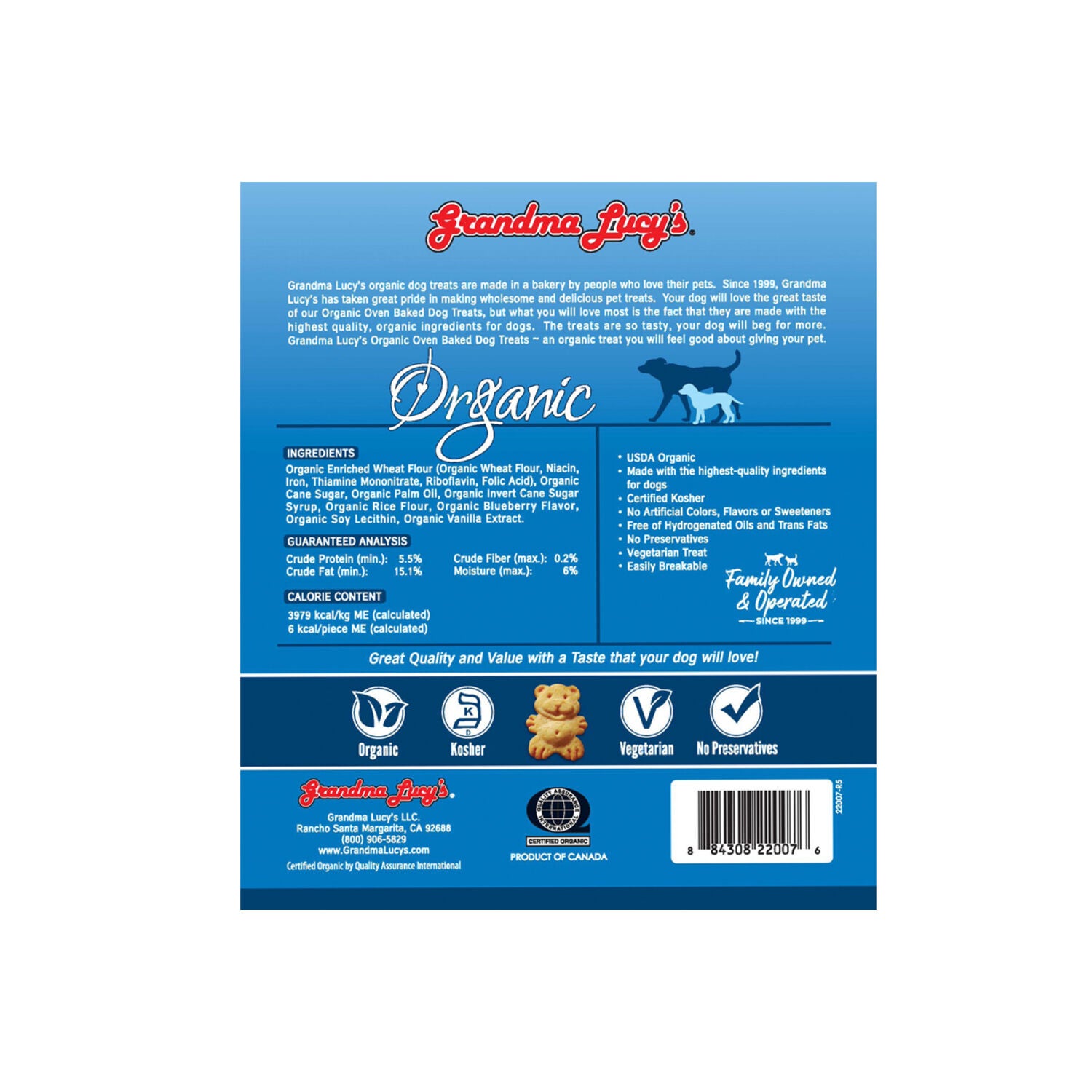 Grandma Lucys Organic Baked Dog Treats, Blueberry - 14-Oz Bag