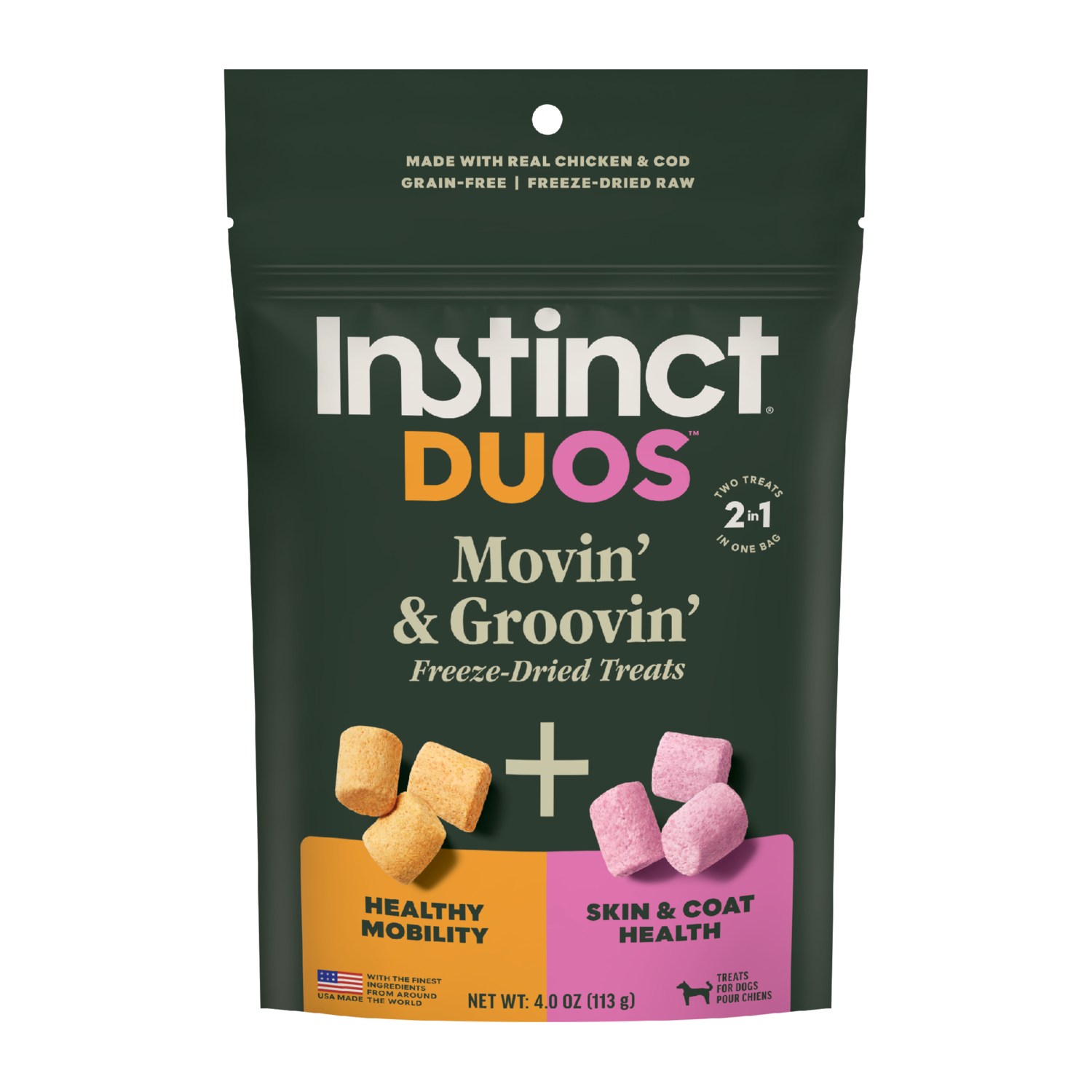 Instinct Duos Movin' & Groovin' 2:1 Healthy Mobility + Skin & Coat Health Freze-Dried Dog Treats, 4-Oz