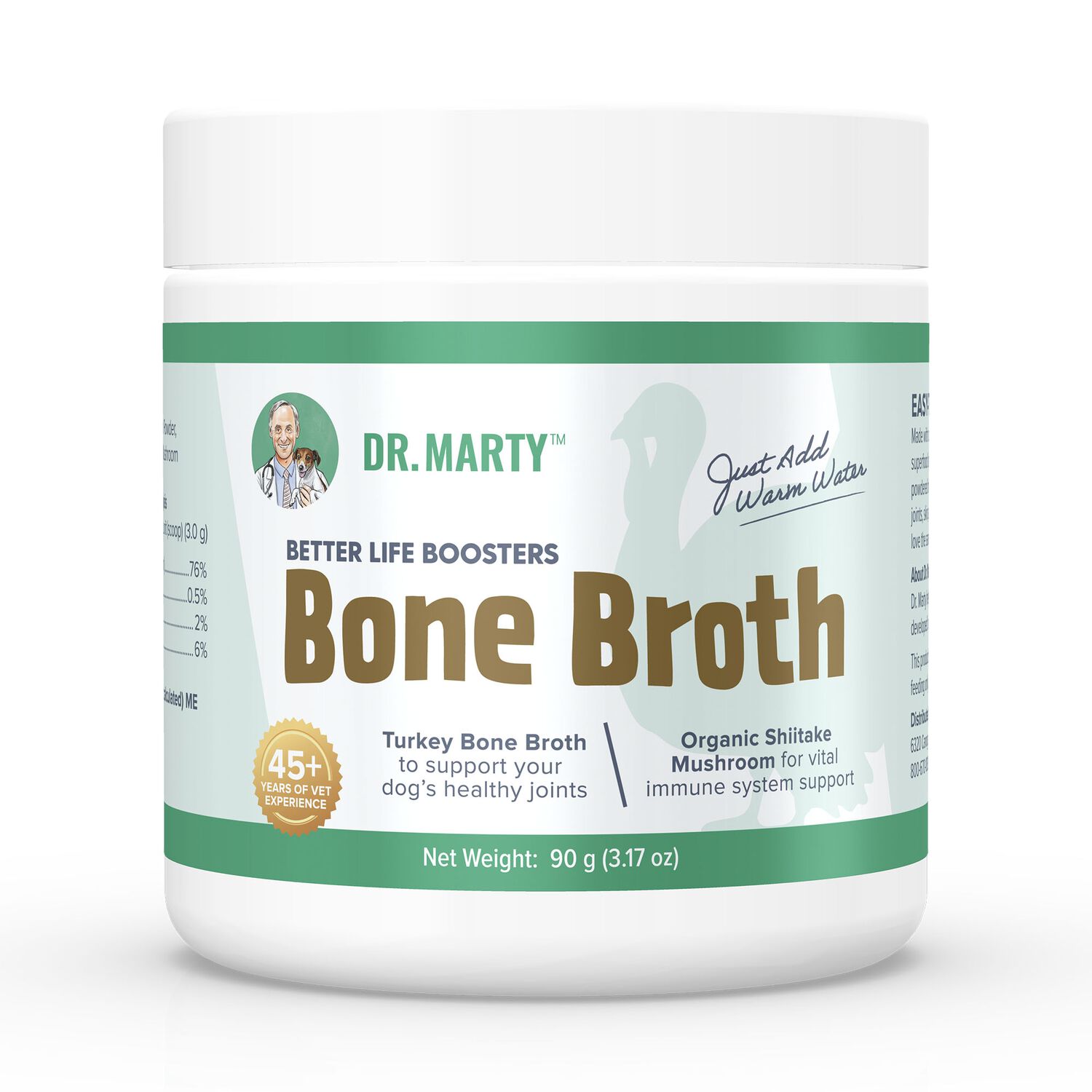 Dr. Marty Better Life Boosters Dehydrated Turkey Bone Broth Supplement Dog Food Topper, 3.17-Oz