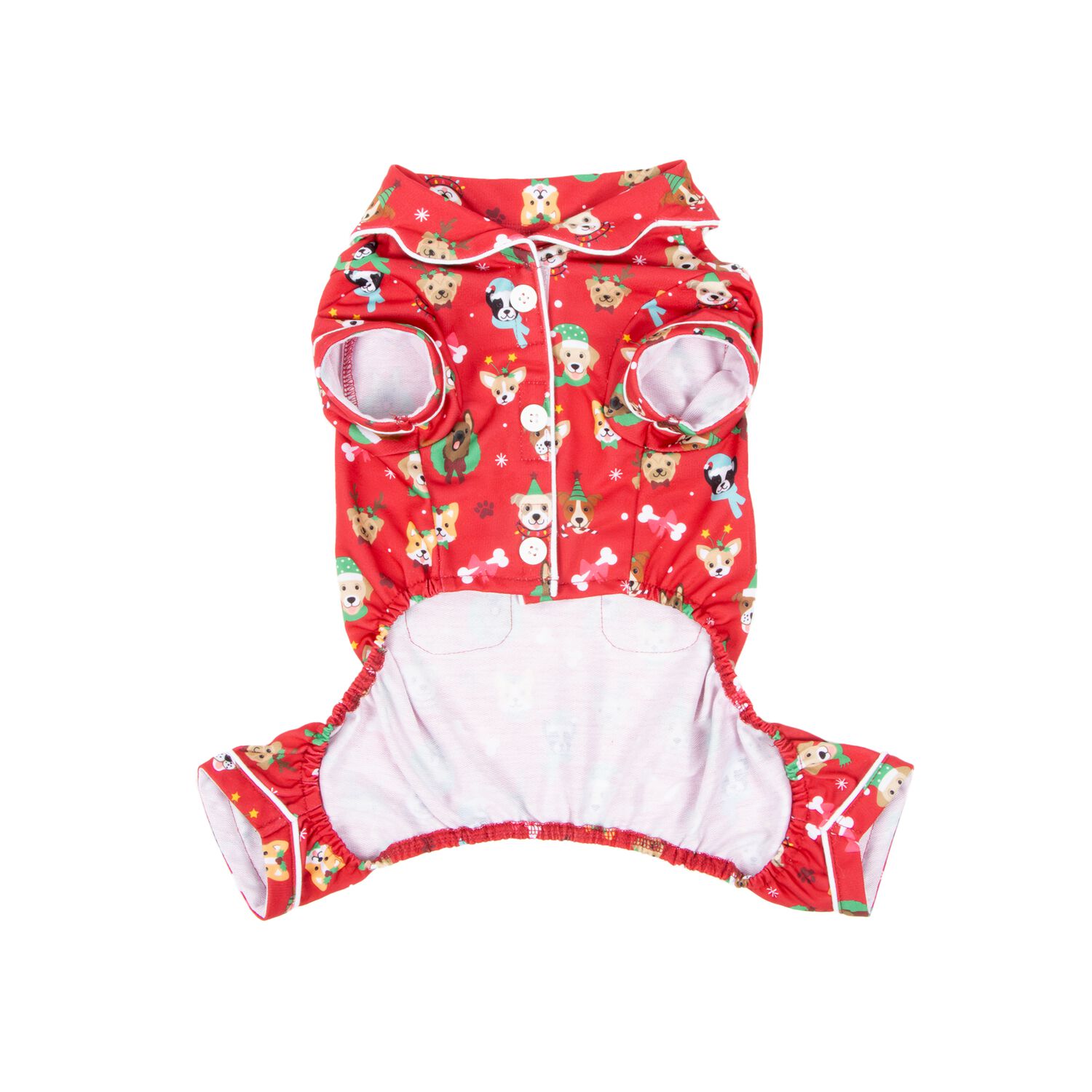 Aristopet Red Holiday Dog Face Print Collared Dog Pajamas, Extra Large