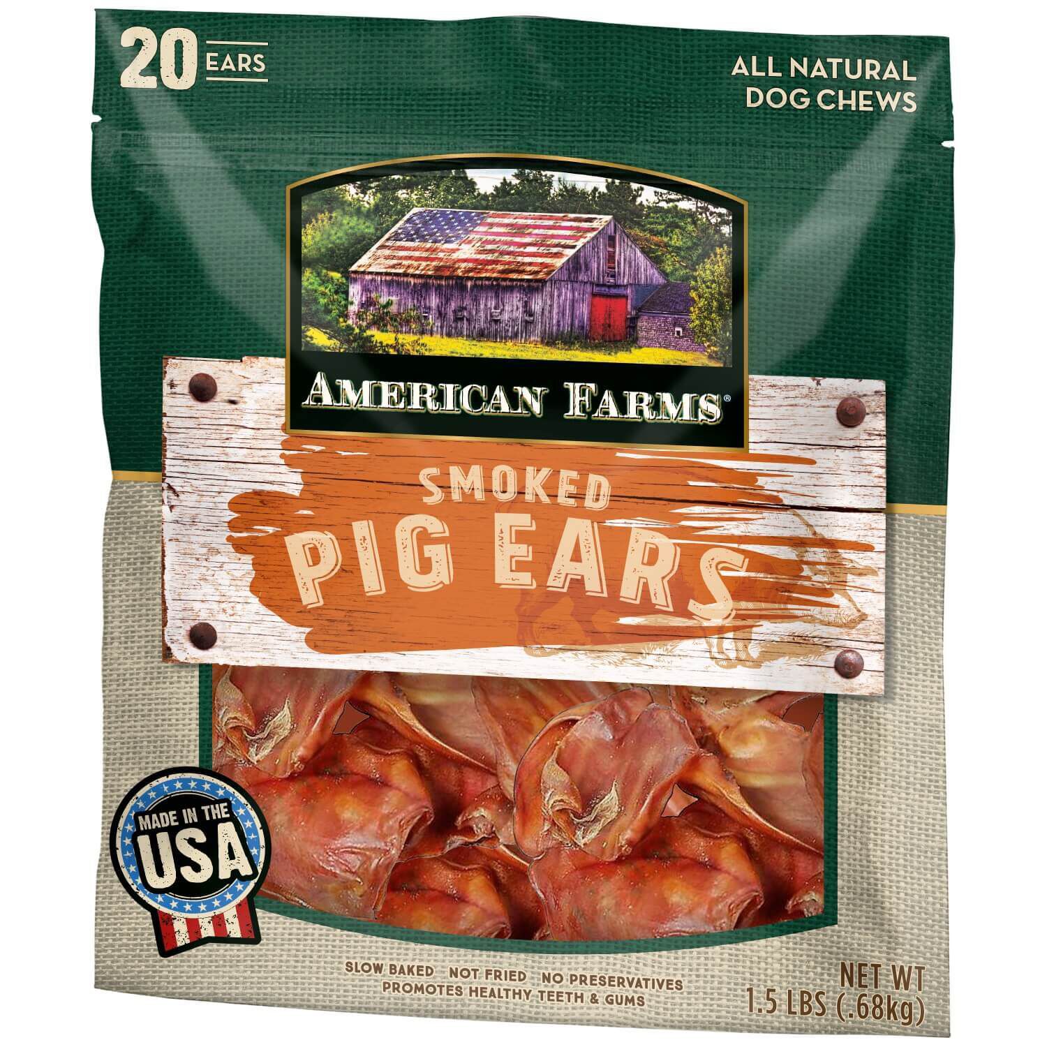 American Farms Smoked Pig Ears Natural Dog Treats 5 ct Pet Supermarket